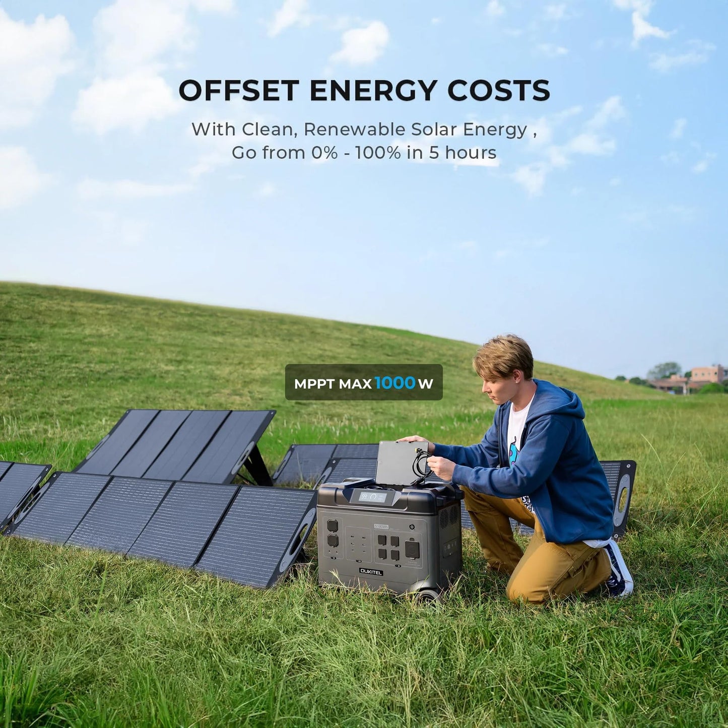 P5000 Pro 5120Wh Large Capacity Portable Power Station with 1×200W Solar Panels, 3600W(6000W Surge) Solar Generator with LiFePO4 Battery, 5×3600W AC Output, for Emergency, Home Backup, RV, Camping