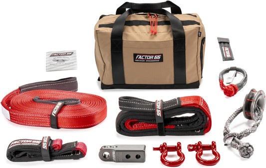 Factor 55 Sawtooh Winch and Tow Recovery Kit for Trucks, Jeeps, and SUVs, with Gray Hitchlink and Medium Bag