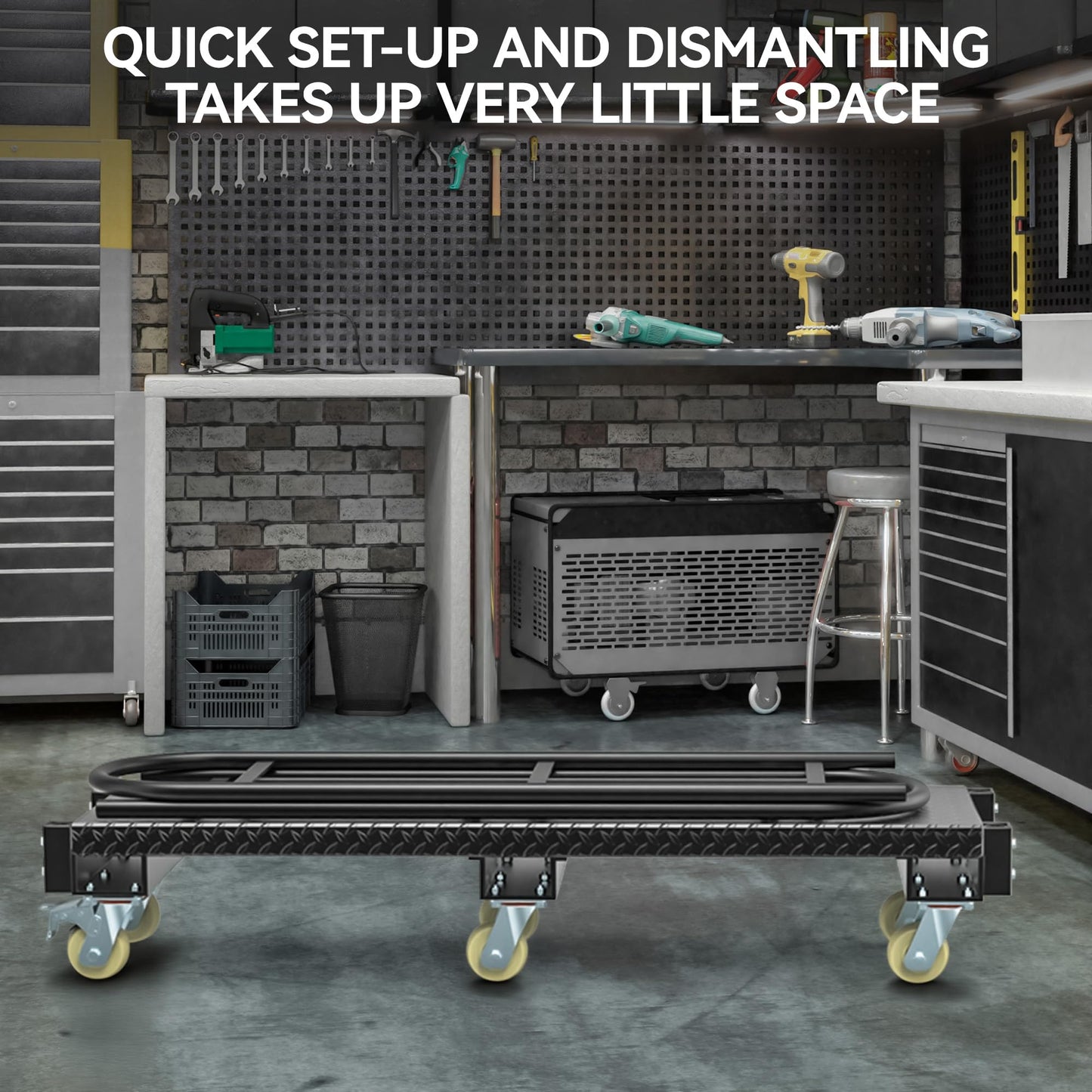 YITAMOTOR Heavy Duty Narrow Aisle U-Boat Platform Truck Dolly, 60.2 x 15.7 x 60.6 Inch U-Boat Cart with Thick Steel Deck 2000 Lb. Capacity with 6 Casters(2 Swivel Wheels with Brake)