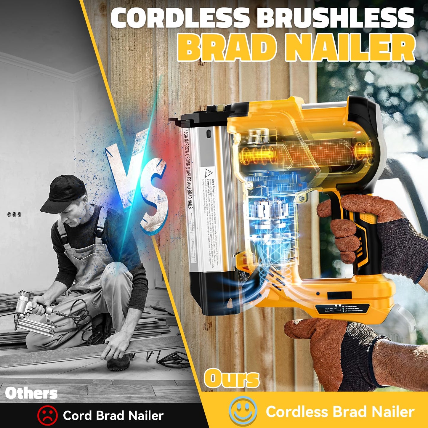Ecarke Cordless 2 Inch Brad Nailer Compatible with DeWalt 20V Battery(Tool only),2 In 1 Electric Nail Gun,18GA Staple Gun with 1000 Nails, Battery Powered Nail Gun for Trim Wood Crafting Home DIY