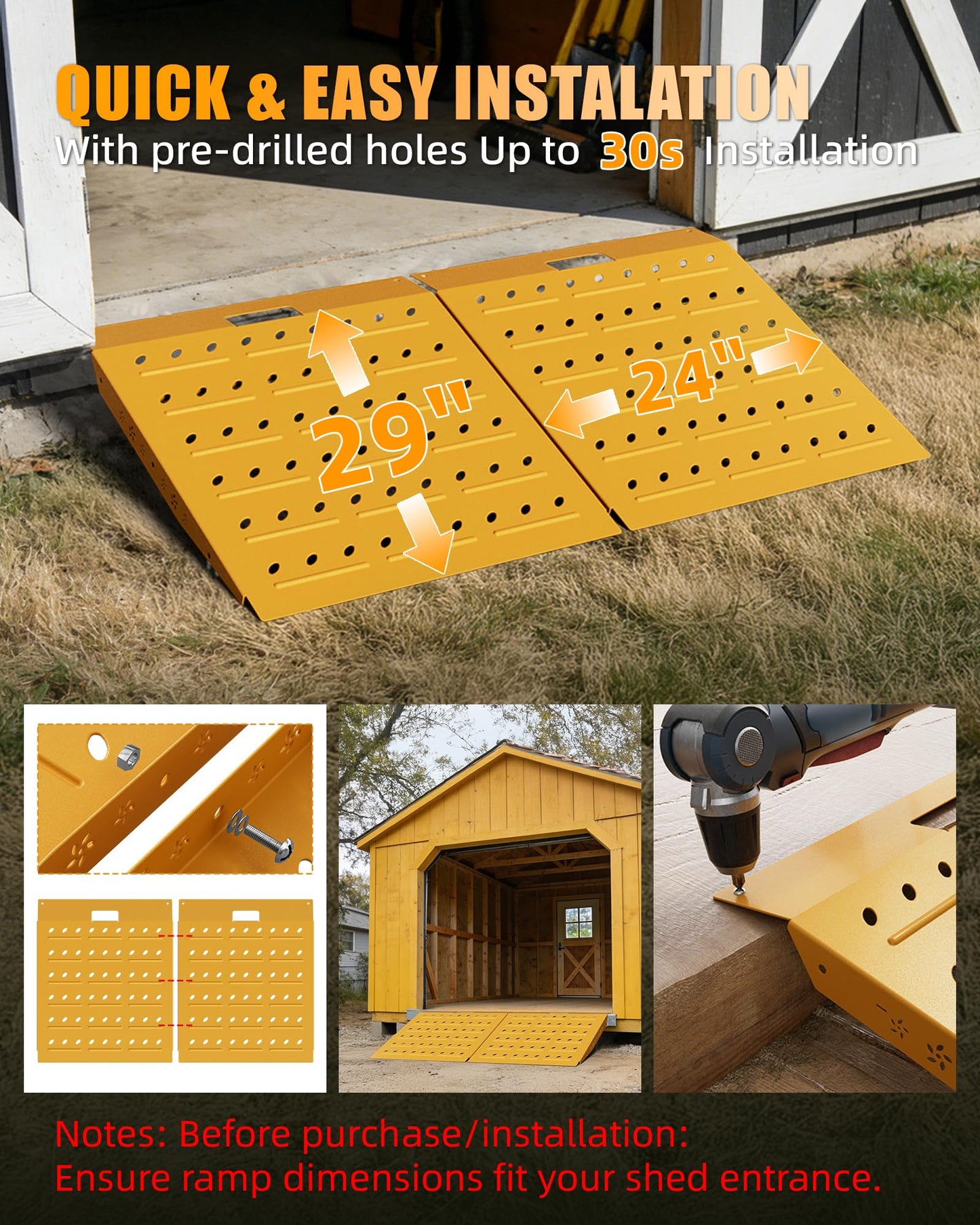 VNN 29" x 24" Shed Ramp - Yellow Loading Ramp for Riding Mower, 1 Pack Ramps for Shed，900 LB Capacity Alloy Loading Dock Ramp for Garages, Barns