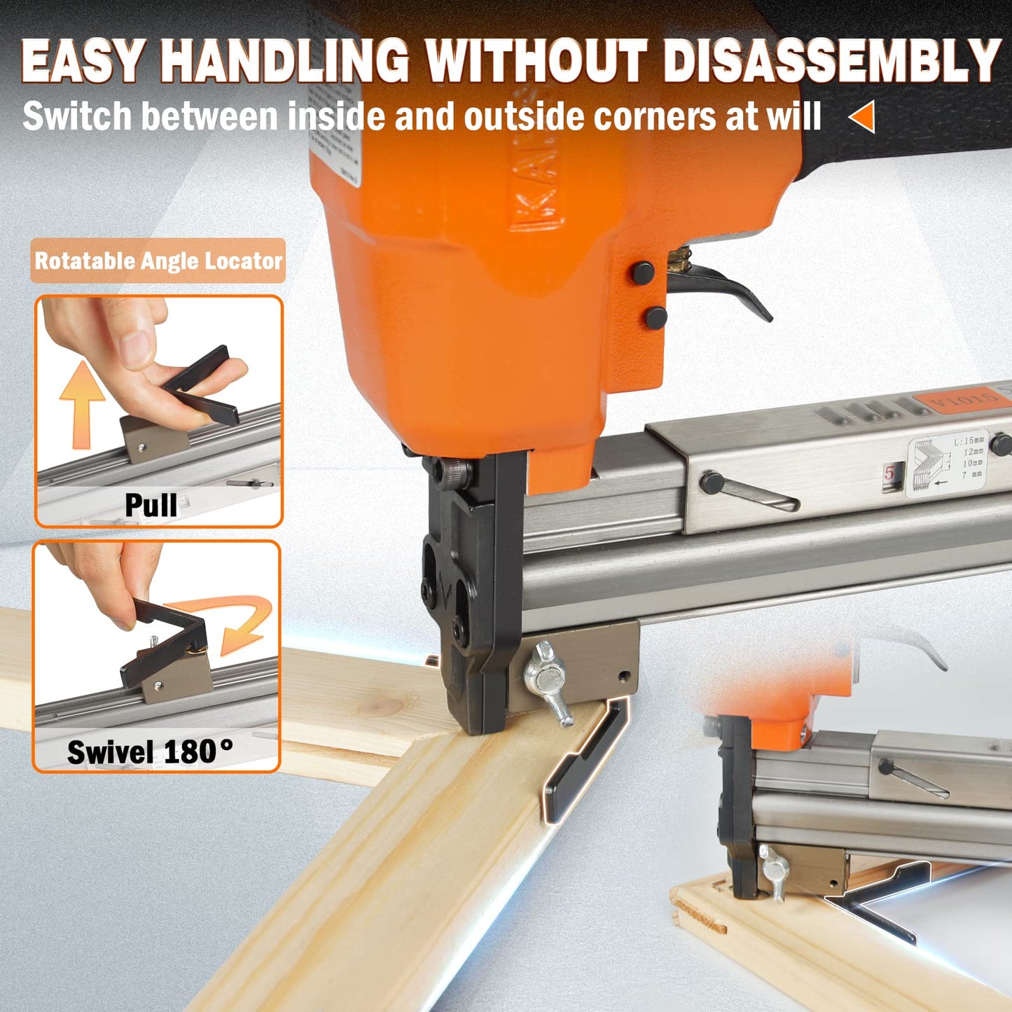 KAMSIN V1015 30 Gauge Pneumatic Picture Frame Nailer with 4,000 PCS 9/32"(7mm) Leg Length Usually used in picture frames, frame joining,wood corner joining, etc