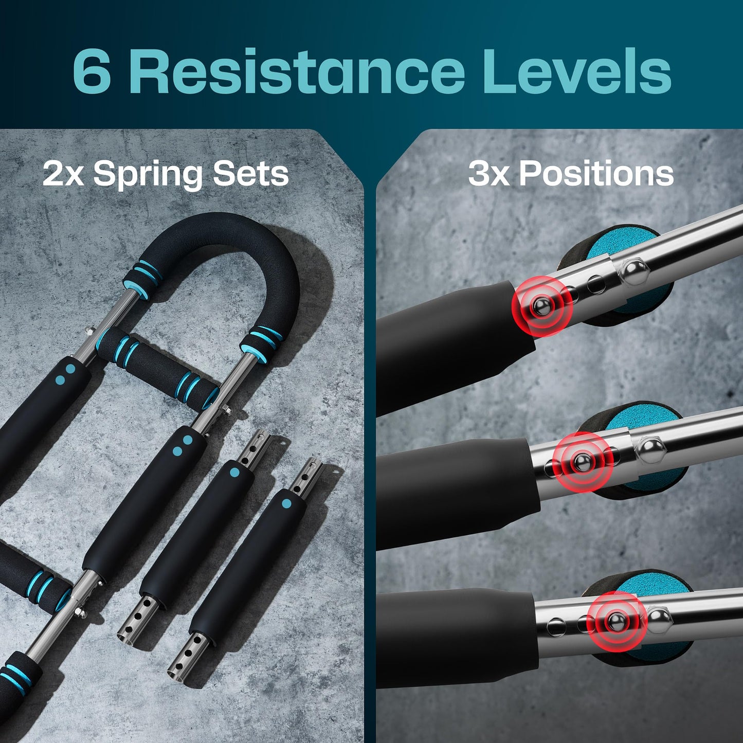 ENERGILZ Twister Arm Trainer | Chest Workout Equipment Also for Biceps, Shoulders, Forearms, Back, Legs; Arm Chest Trainer for Men, Women, Beginners, Pros | 2 Spring Sets, 6 Resistance Levels (Blue)