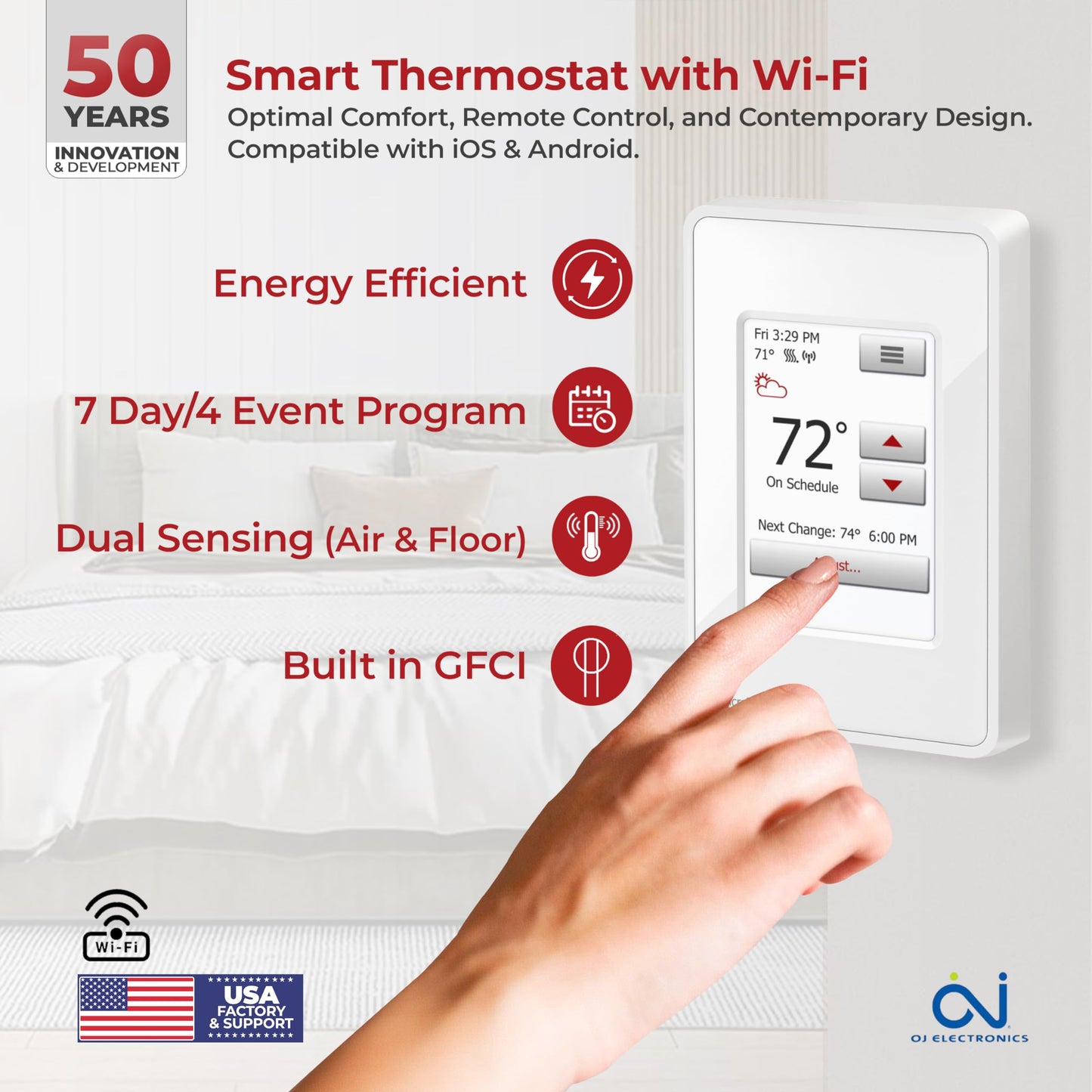 LuxHeat 25sqft Floor Heating Cable Kit - 120v Heated Tile Floor Kit - Heated Flooring System Includes UWG4 WiFi Programmable Thermostat w/GFCI, Electric Heat Cable, Strapping, Flooring Sensor & Alarm