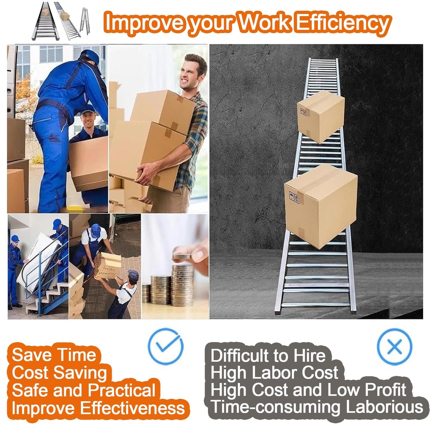 Adjustable Heavy Duty Collapsible Gravity Conveyor Roller for Warehouse Unloading, 3.3-33ft Length, 16in Width, 9.8ft Stand, Ideal for Material Handling Solutions