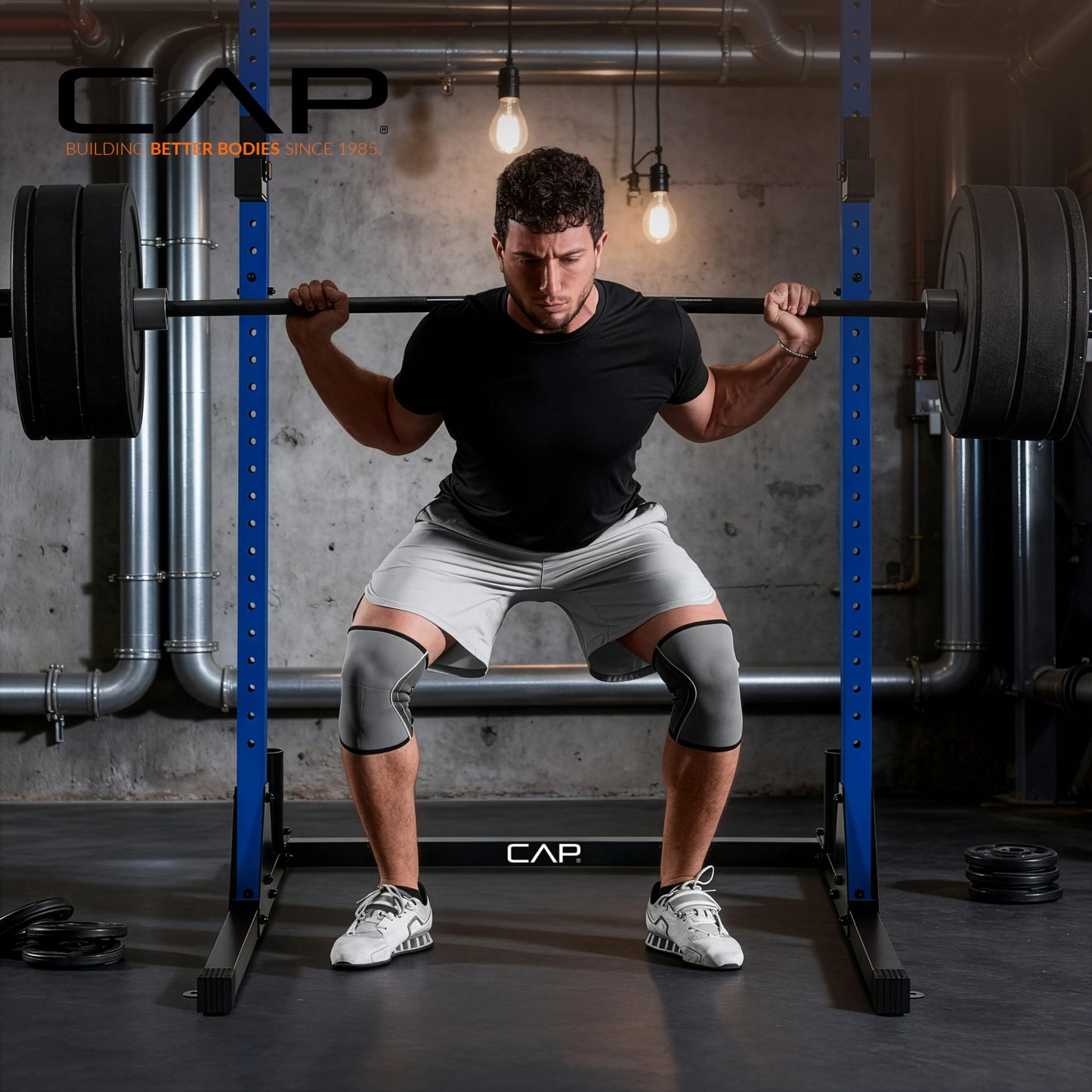 CAP Barbell Power Rack with Pull Up Bar & Attachments - Squat Rack & Strength Training Power Cage for Home Gym - Blue