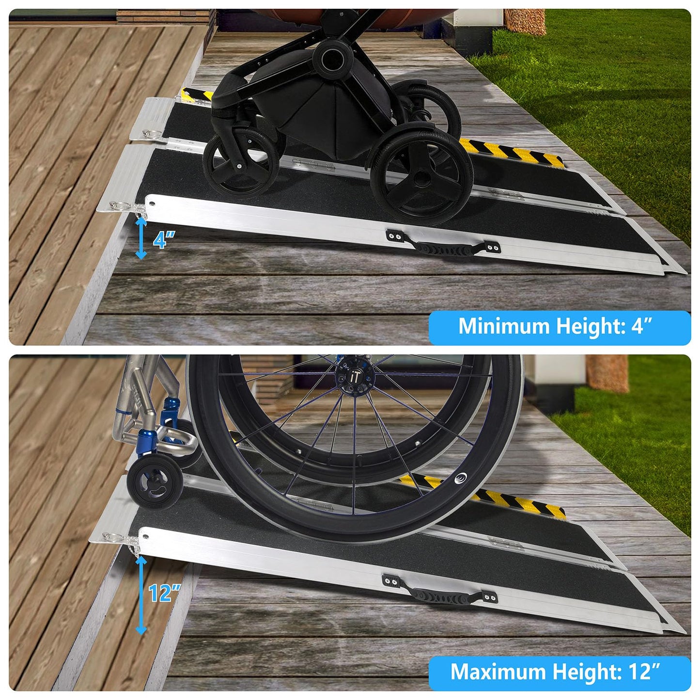 4FT Portable Wheelchair Ramp, Non-Slip Aluminum Folding Handicap Ramp, 800 LBS Capacity Door Threshold Ramps for Home Steps, Scooter Ramps for Car, Doorways, Curbs, Stairs, Cart, Wheel Chair Ramp Step