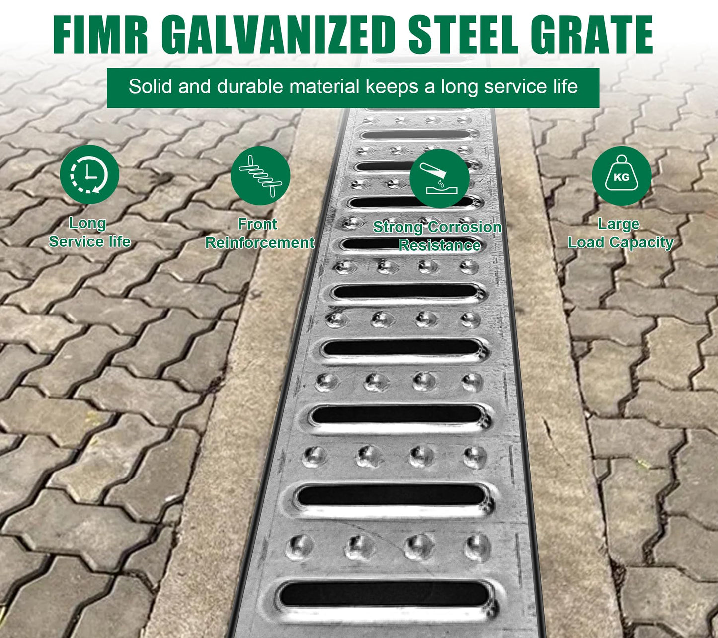 Natotela Channel Drain with Galvanized Steel Grates-39.4Lx6.1Wx5.5H in. Deep Profile Trench Drain System for Driveway,6 Pack Total Length 236.2in,Heavy Duty Drainage System for Garage,Parking Lot