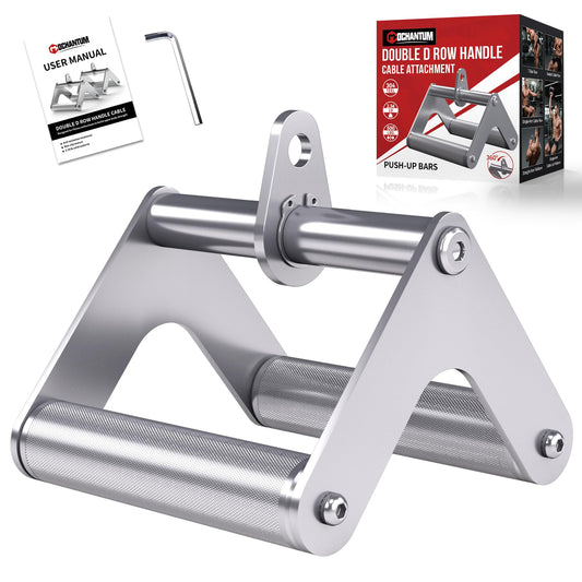 Mochantum Double D Row Handle Cable Attachment, Stainless Steel V Bar with Non-Slip Aluminum Grip for Home Gym Cable Machine, LAT Pulldown & Back Training