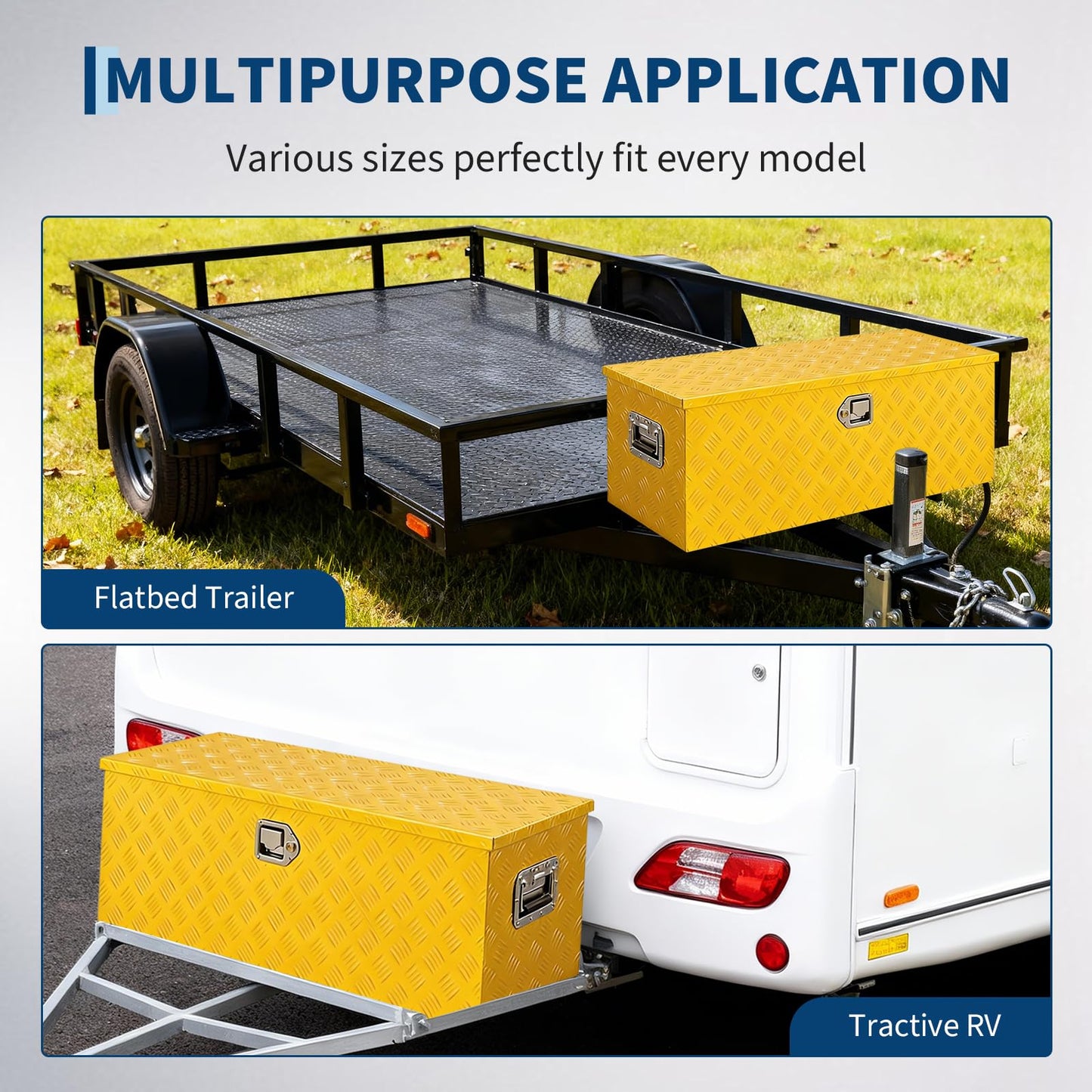 IDEALHOUSE Heavy Duty Aluminum Truck Bed Tool Box, 36x15x15 in - Lockable, Weatherproof Storage Chest with Gas Strut Lid, Organizer Tray, Side Handles, for Pickup, Trailer, RV - Five-Striped Yellow