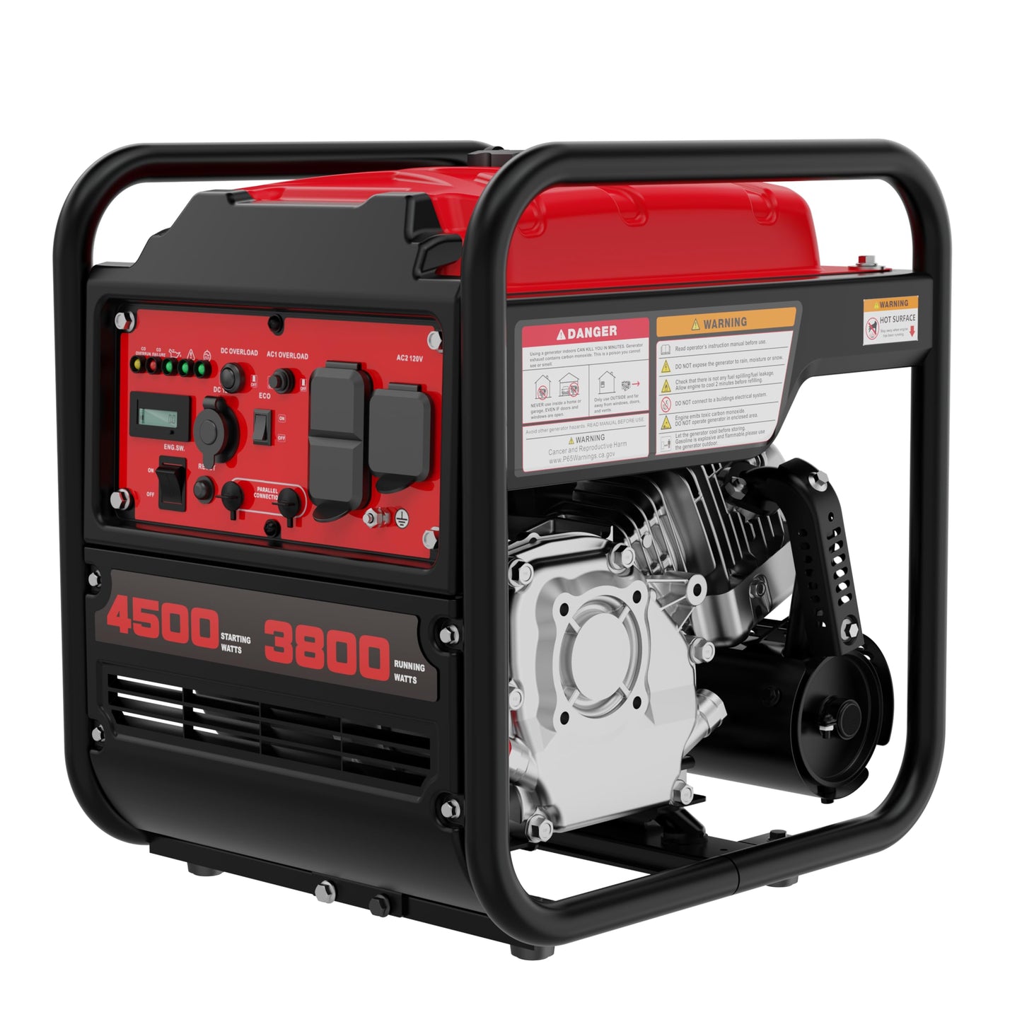 PowerSmart 4500W Portable Inverter Generator, 3800W Rated Super Quiet Gas Powered Engine with CO Alarm, Parallel Ready, 223cc, Clean Power for Sensitive Electronics, RV Ready & Emergency Home Backup