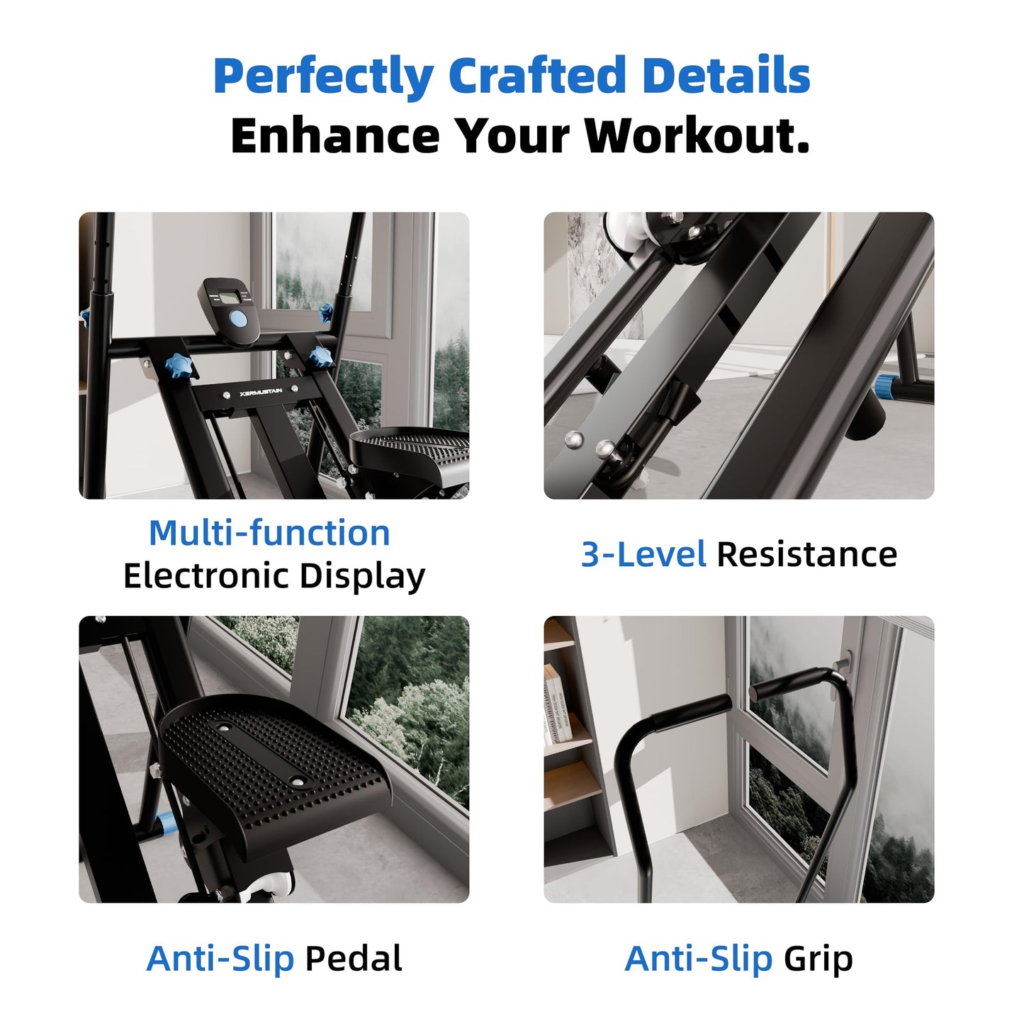 Stair Stepper with Resistance, Home Gym Stair Stepper, Folding Vertical Climber Cardio Exercise Machine, Stair Climber for Full Body Workout with Noise-Free Experience, Adjustable Handlebar & Pedals