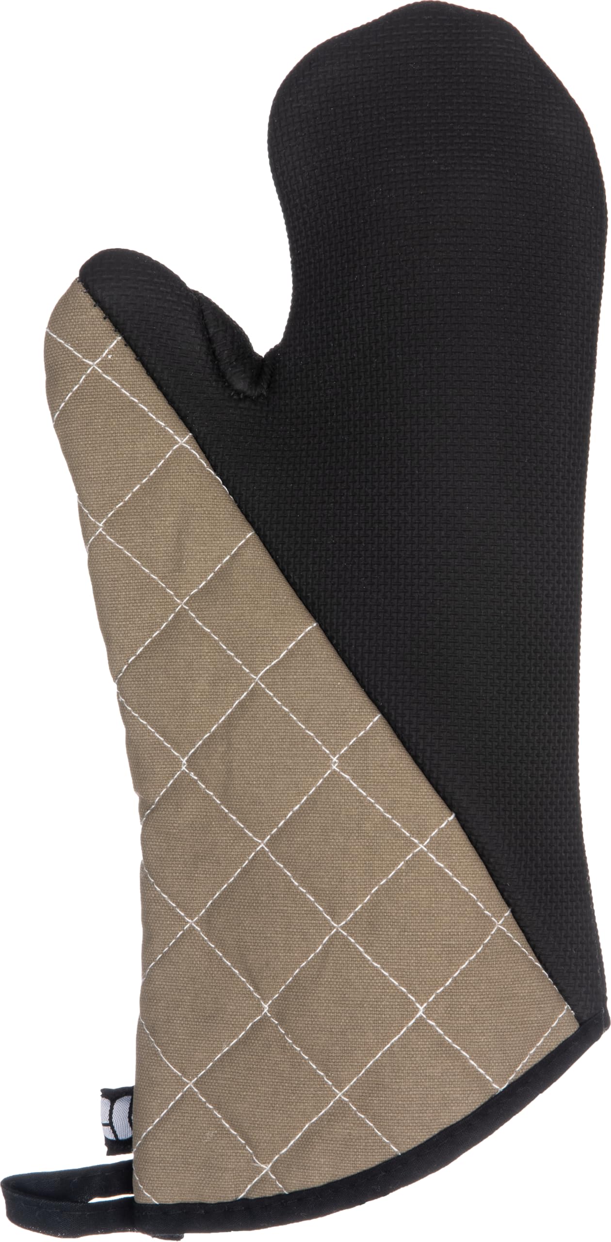 Carlisle FoodService Products 810CM15 San Jamar Textured Neoprene Bestgrip Conventional Temperature Protection Oven Mitt with Magnet and WebGuard, 15" Length, Tan/Brown