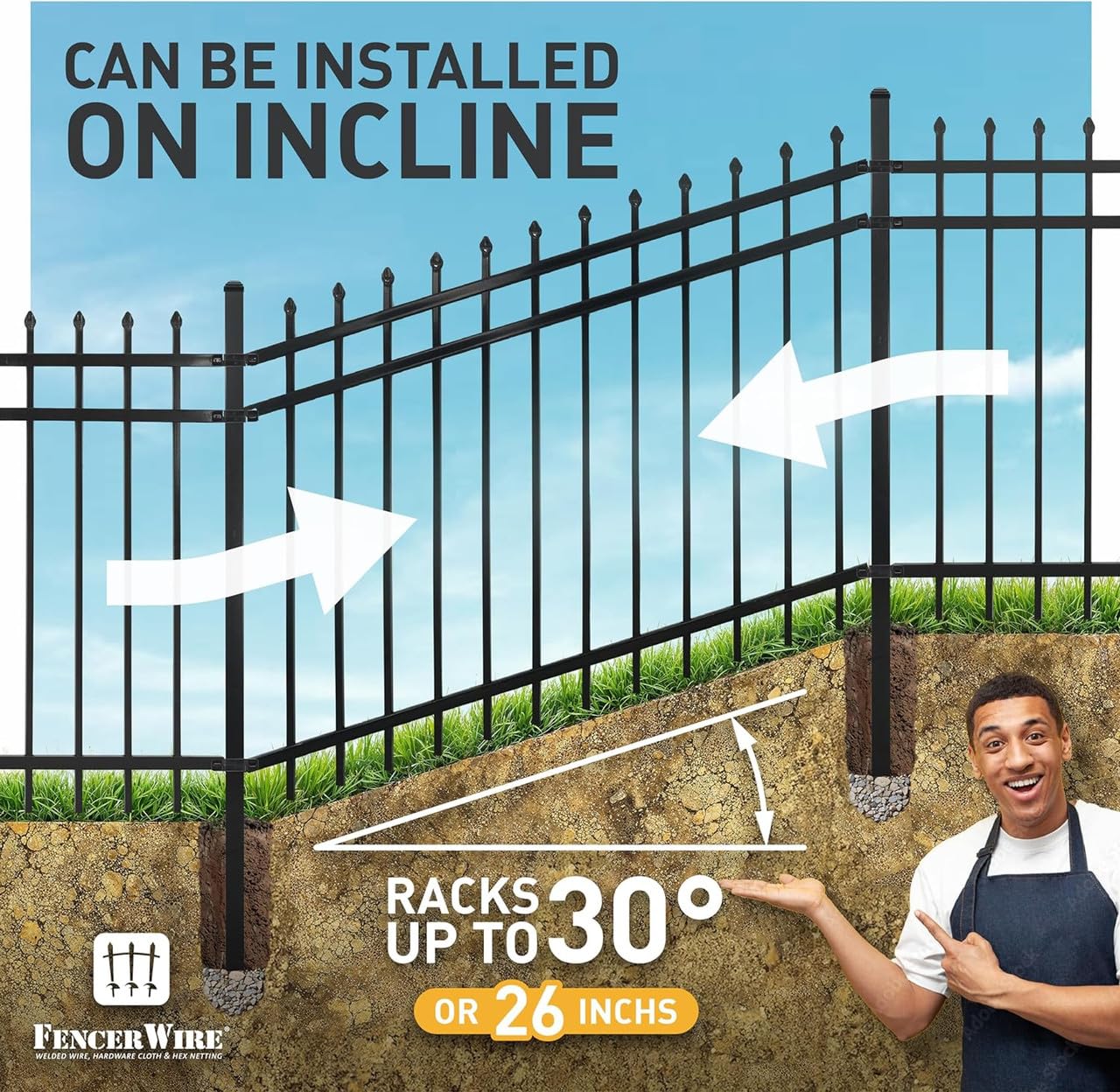 Fencer Wire 76FT Heavy Duty Flat Top Fence Barrier Kit, Anti-Rust Metal Steel Fence with 6FT Height X 8FT Width Panels, with Arched Gate, Posts, Connectors, Outdoor Fencing for Yard