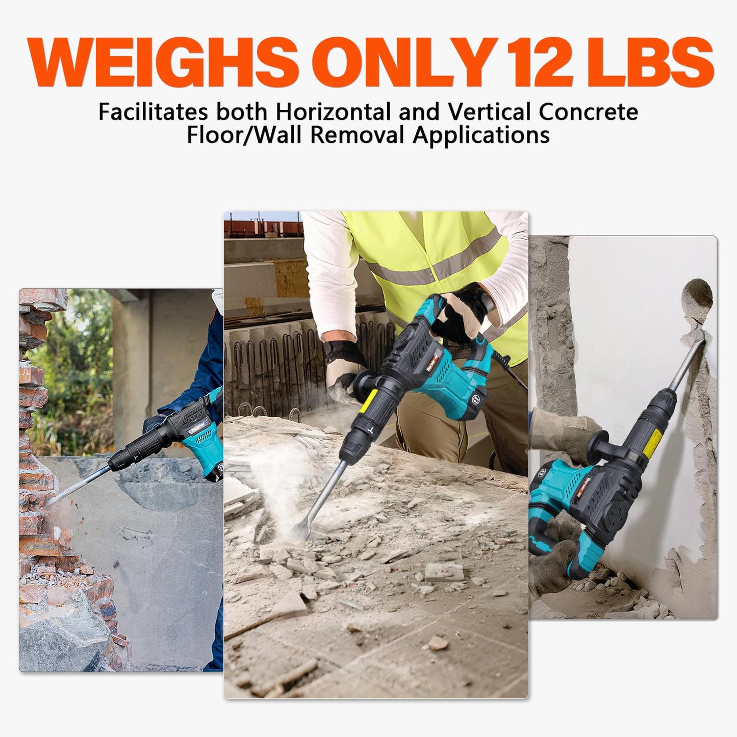 Berserker 12-Pound SDS-Max Demolition Jack Hammer with 6 x 15 In. SDS Max Wide Scaling Chisel