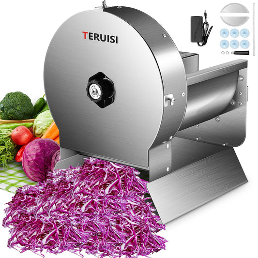 TERUISI Electric Vegetable Slicer, 120W Commercial Fruit Cutter Machine with 0-0.5'' Thickness Adjustable, Stainless Steel 2 IN 1 Manual & Electric Food Slicer for Lemon Potato Onion Tomato, 110V