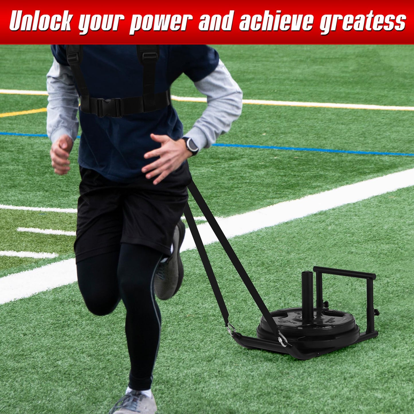 GADFISH Medium-Sized Workout Fitness Sled, Weighted Sleds Push Gym Equipment for Adults & Kids, Compatible with 1" & 2" Weight Plates, Multi-Purpose Sled for Outdoor or Home Fitness Training