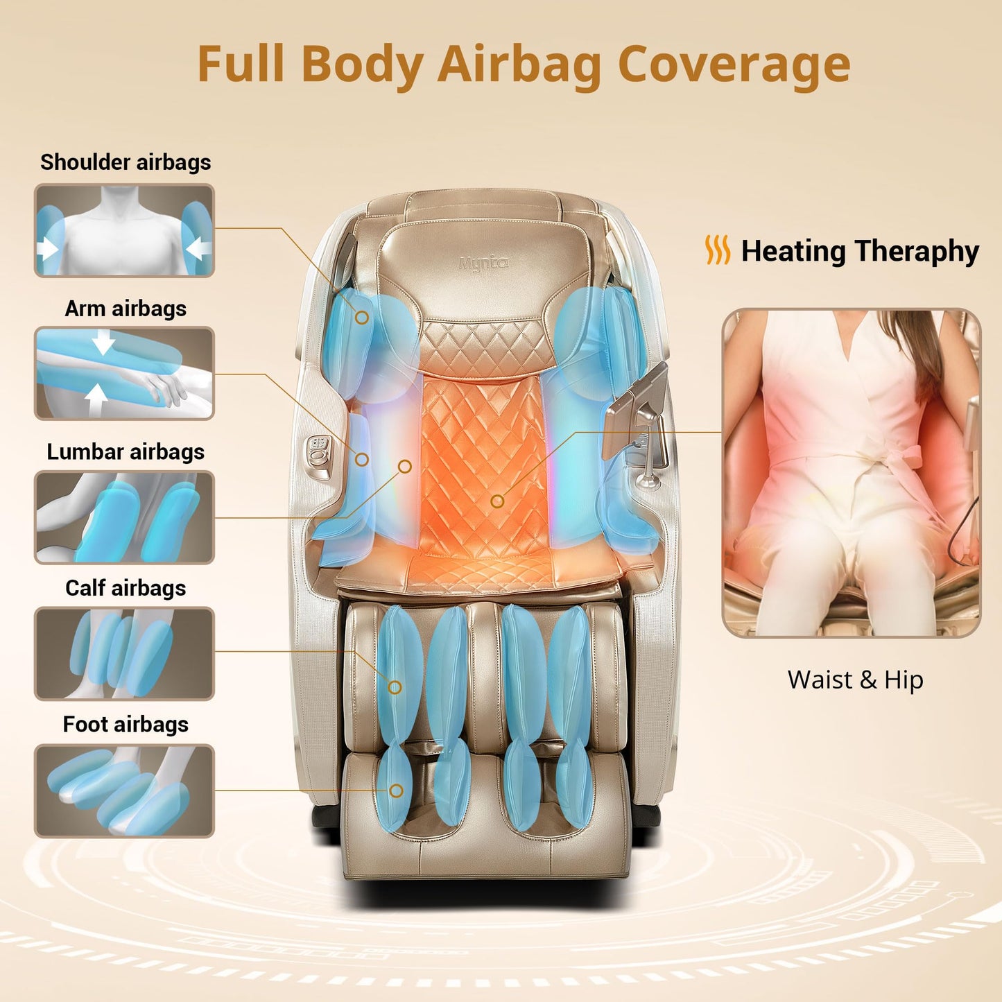 MYNTA Massage Chair Full Body with Heat, Zero Gravity SL-Track 3D Massage Chairs with Thai Stretching, 12 Modes,12 Massage Techniques, Calf & Foot Massage, Wireless Charging, White Noise