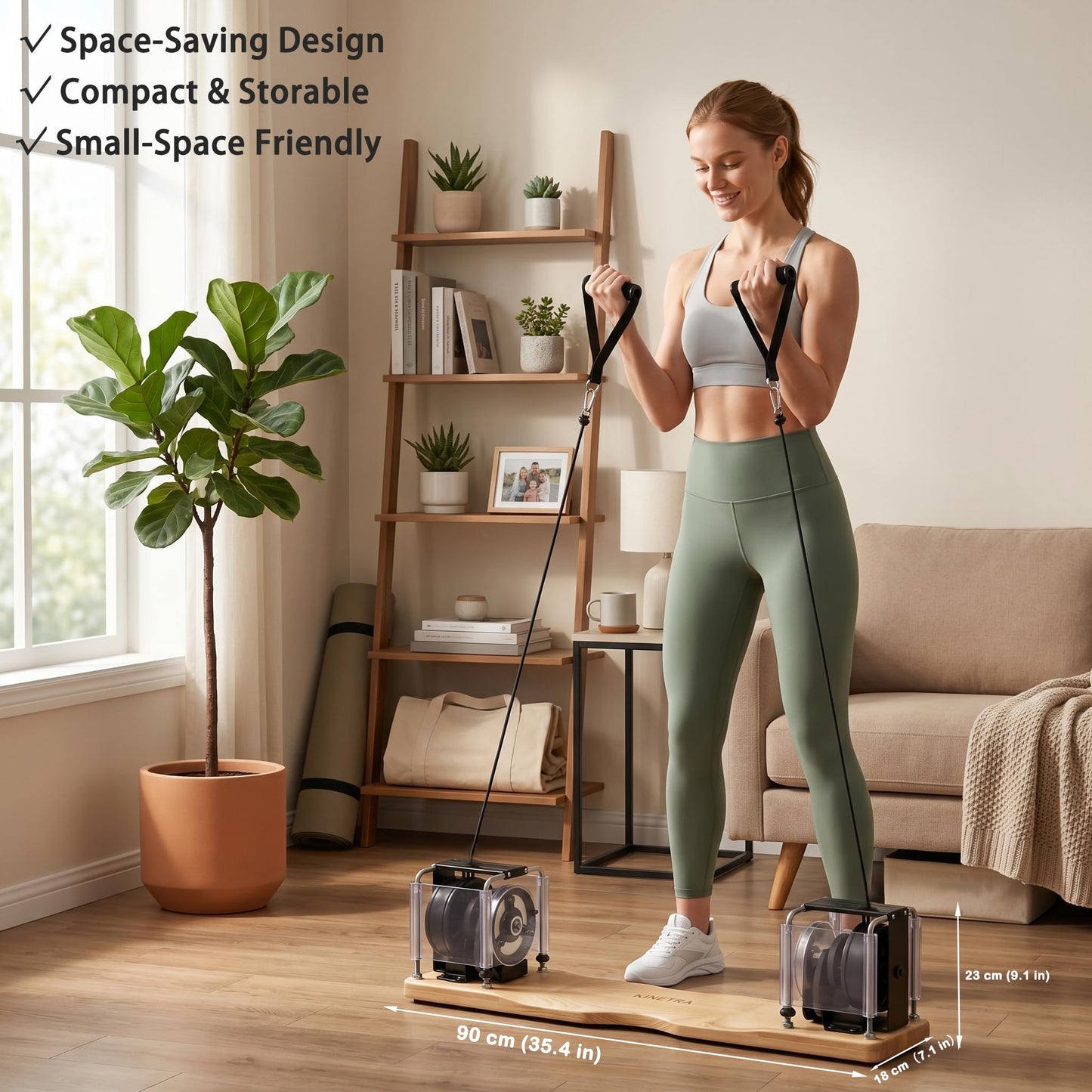KINETRA Portable Pilates Reformer Alternative – Adjustable Resistance Bar System for Full-Body Core, Legs & Glutes Training | Pilates Machine for Strength, Posture & Flexibility