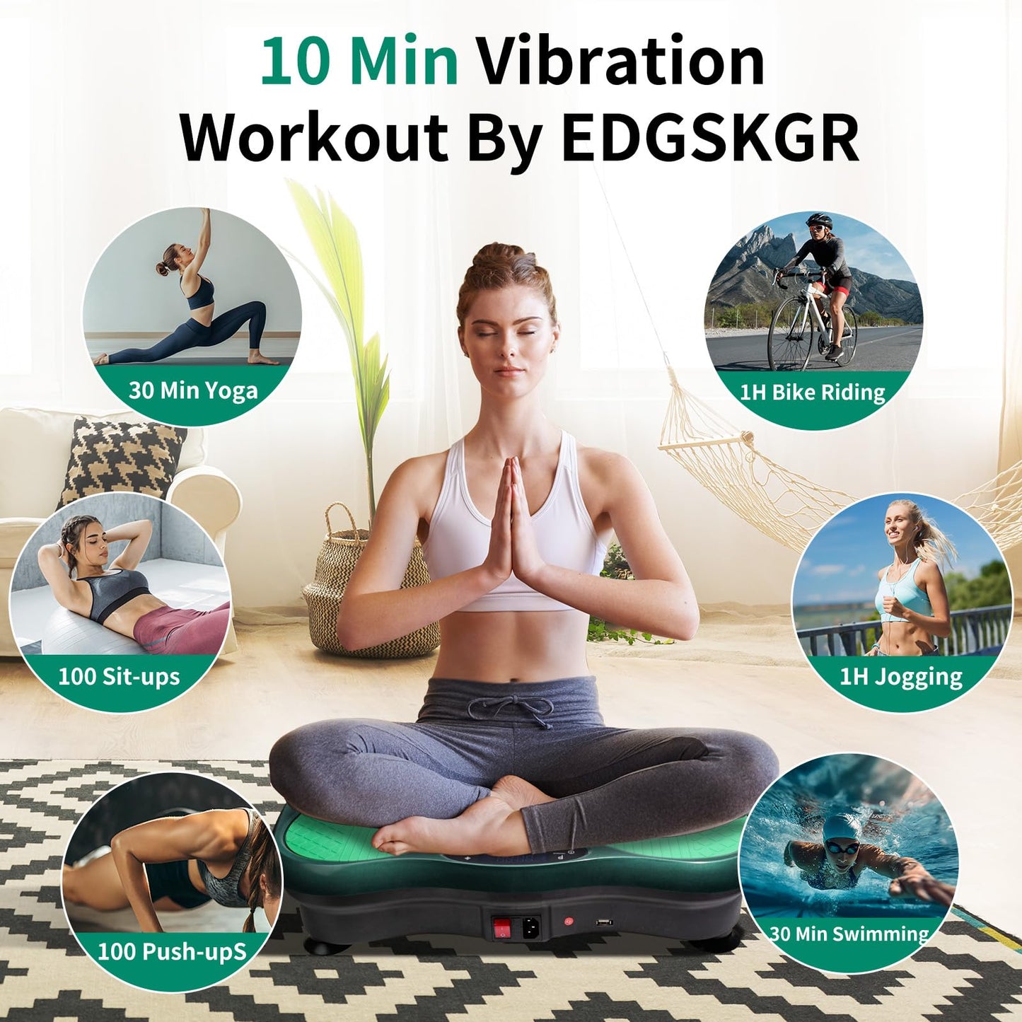 EDGSKGR Vibration Plate Exercise Machine for Whole Body Workout, Professional Vibrating Plate with 330lbs Capacity, 5 Preset Programs & Bluetooth for Home Office Lymphatic Drainage & Weight Loss