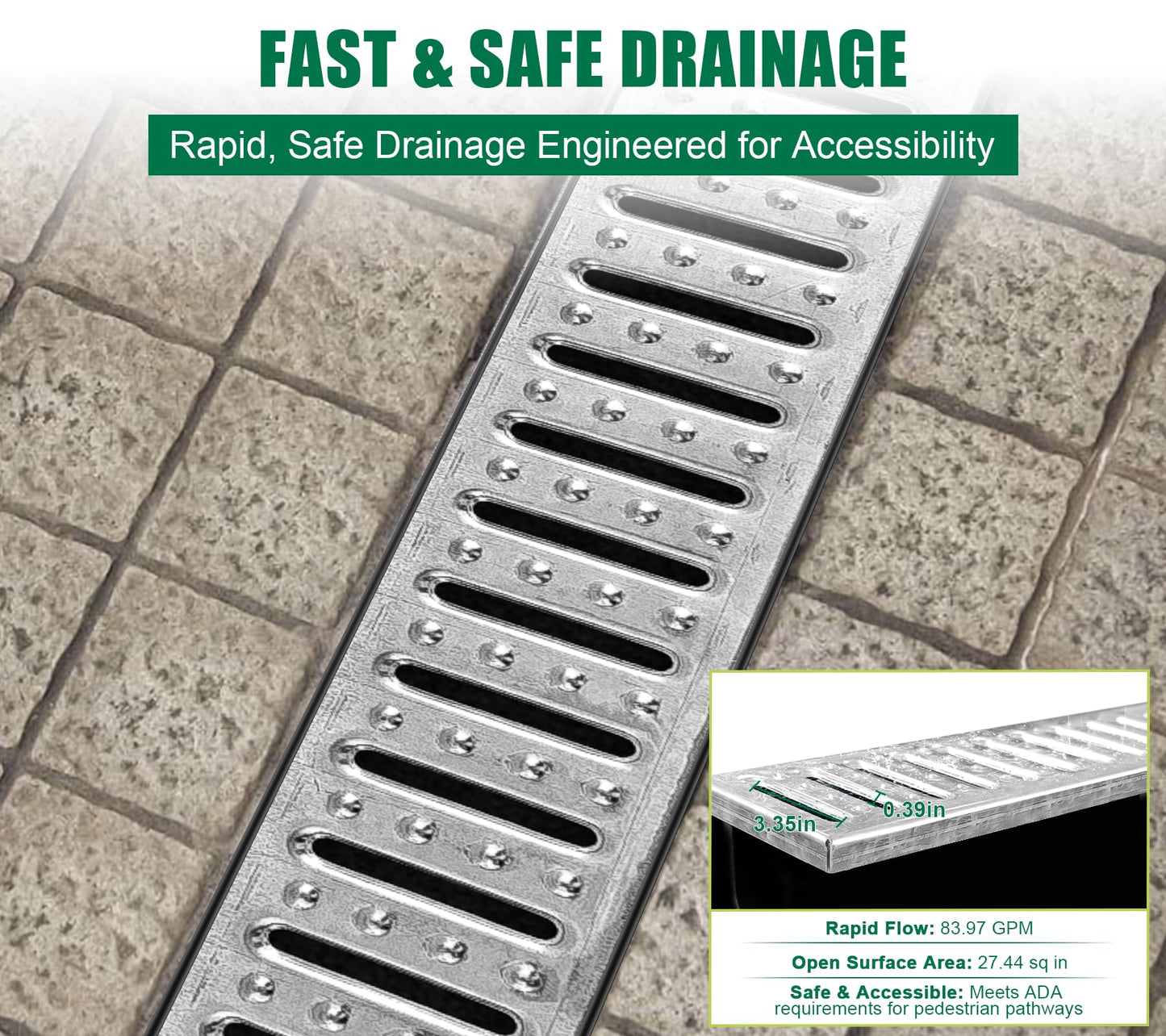 Natotela Channel Drain with Galvanized Steel Grates-39.4Lx6.1Wx5.5H in. Deep Profile Trench Drain System for Driveway,6 Pack Total Length 236.2in,Heavy Duty Drainage System for Garage,Parking Lot