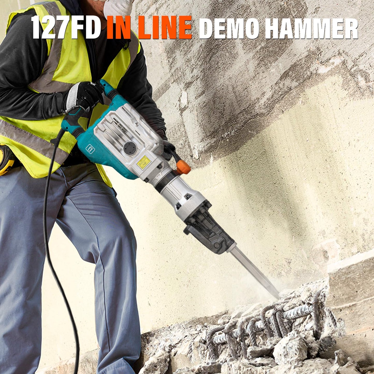 Berserker 40-Pound 1-1/8" Hex Shank Demolition Jack Hammer, 1700W 14.5-Amp Heavy Duty Concrete/Pavement Breaker with Carrying Case Bull Point Chisel & 2 Flat Chisel