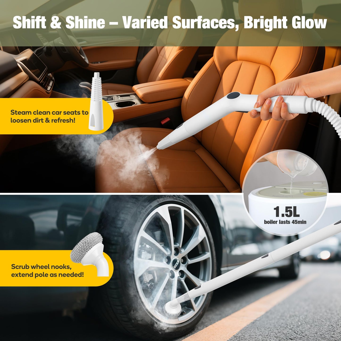 Newbealer Heavy-Duty Steam Cleaner for Home, Stainless Steel Boiler, Steam Mop with 20-Piece Accessories, Max 5 Bar, Multi-Purpose Steamer for Floors, Cars, Furniture, Tiles, and More