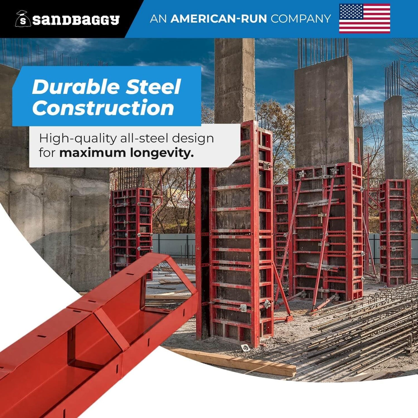 6" x 6" x 8 ft Inside Corners for Steel-Ply Concrete Forms - Sandbaggy (1, 6" x 6" x 8 ft)