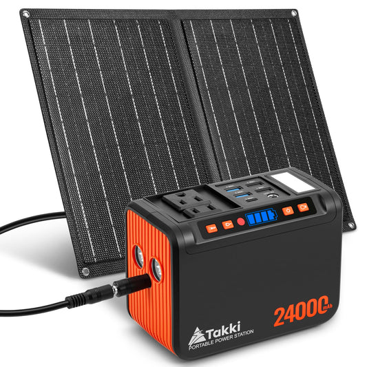 Takki Solar Generator 120W Peak Portable Power Station with 21W Solar Panel 88.8Wh Battery Power Bank with 110V AC Outlet for Camping RV Tent Home Outages Emergency