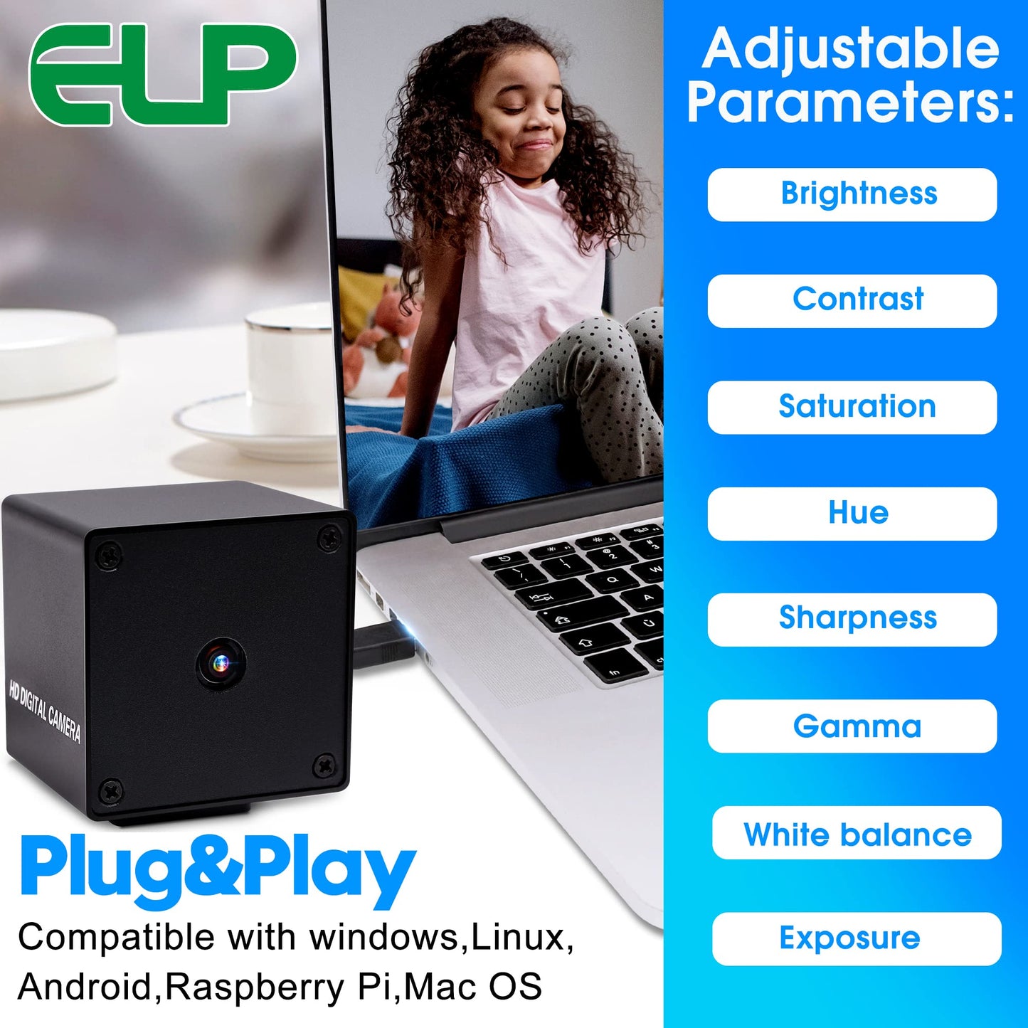 ELP 48MP Autofocus USB Camera with Metal Case for Computer Wide Angle 70degree No Distortion Lens Webcam Mini UVC USB2.0 PC Camera CCTV Video Industrial Lightburn Camera for Raspberry pi Jetson Nano
