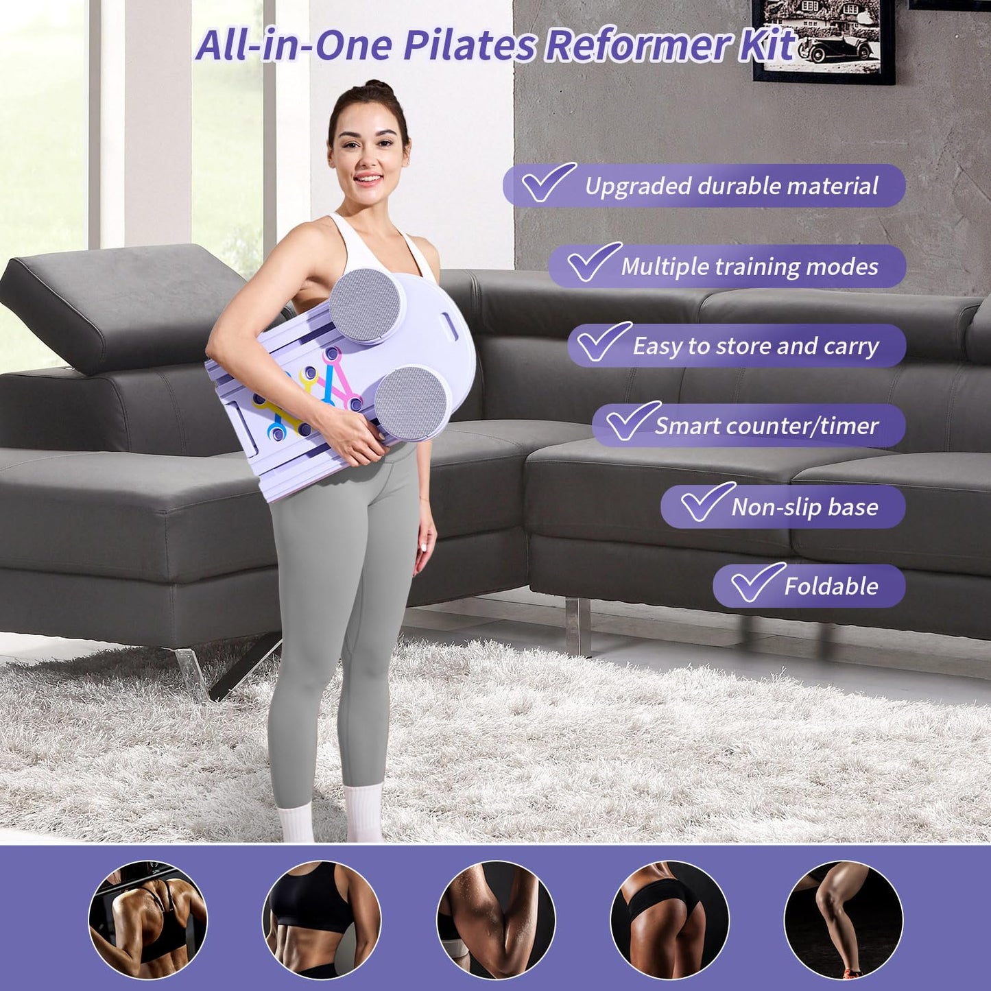 Pilates Board Reformer 15-in-1: Split & Foldable Design, Portable Home Gym with Digital Display, Resistance Bands, Balance Board for Women's Full Body & Core Training