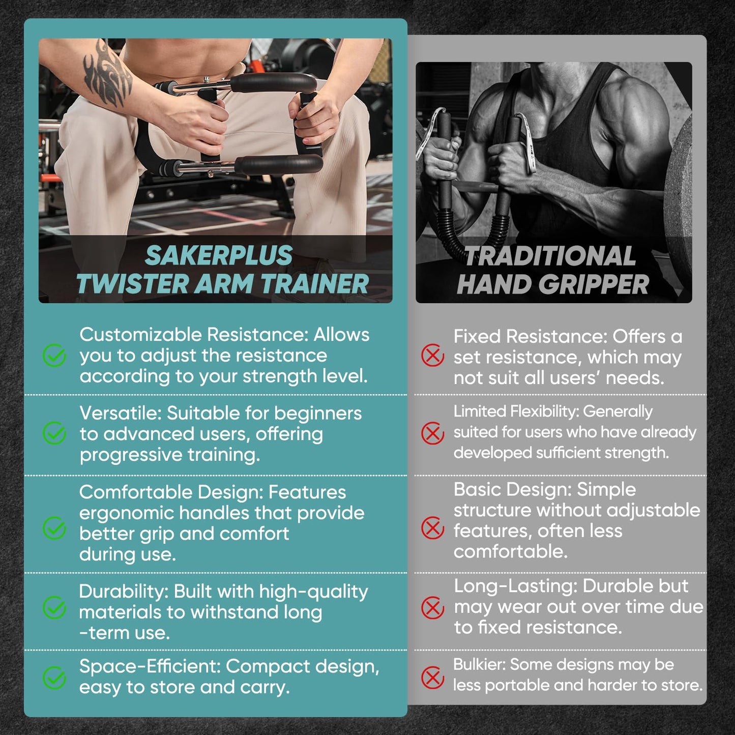 SakerPlus Twister Arm Trainer, Adjustable Spring Chest Expander Forearm Strengthener, Triceps, Biceps, Shoulder, Back Workout bar Equipment, Portable Upper Body Exerciser for Home Fitness 40-90lb