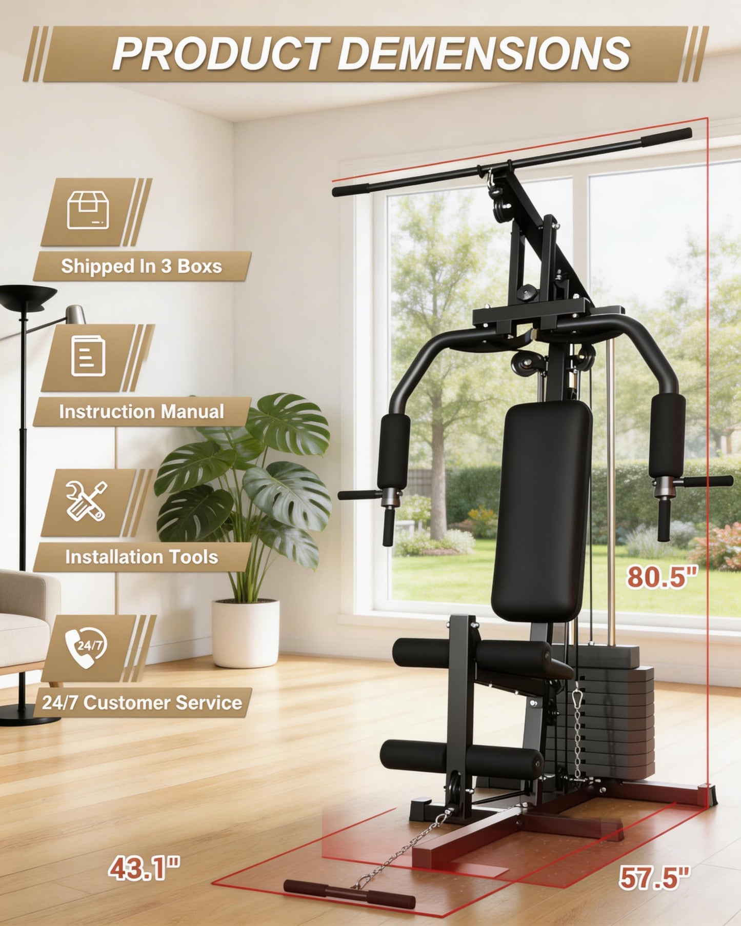 Multifunctional Home Gym Equipment with 100LB Weight Stack, Full Body Workout Machine for LAT Pulldown, Chest Press, Leg Extension & Seated Row, All-in-1 Strength Training Station