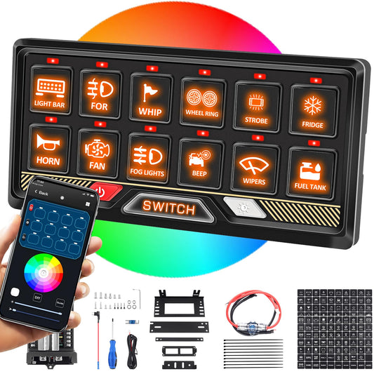 Chelhead Bluetooth Switch Panel P2 Remote Control Switch Transparent Control Box Multifunction Compatible with Trucks Jeep Boat Marine SUV Caravan UTV Pickup