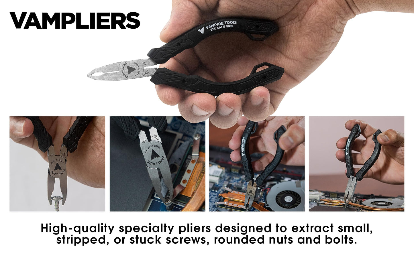 VAMPLIERS 3-PC Screw Extractor Pliers Set Made in Japan: 8" Linesman, 7.5" Long Nose, and 5" Mini Screw Remover Plier. High Carbon Steel Stripped Screw Removal Tools