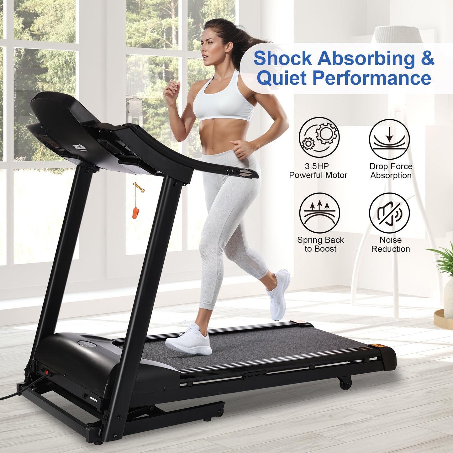 ZRNONAOZ Treadmills for Home, Treadmill with 0-15% Auto Incline, 20" Wide Running Machine with Bluetooth Speaker & Pulse Monitor, 4.0HP Folding Electric Treadmil, 350 LBS Weight Capacity