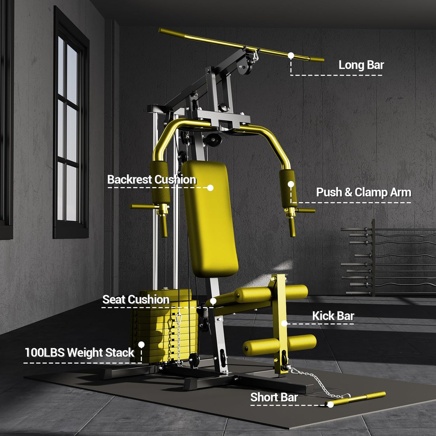 GarveeLife Home Gym Machine System with 100 LBS Weight Stack, Multifunctional Weight Machine, Full Body Workout Station Exercise Equipment, All in One Home Gym with Pulley System for Strength Training
