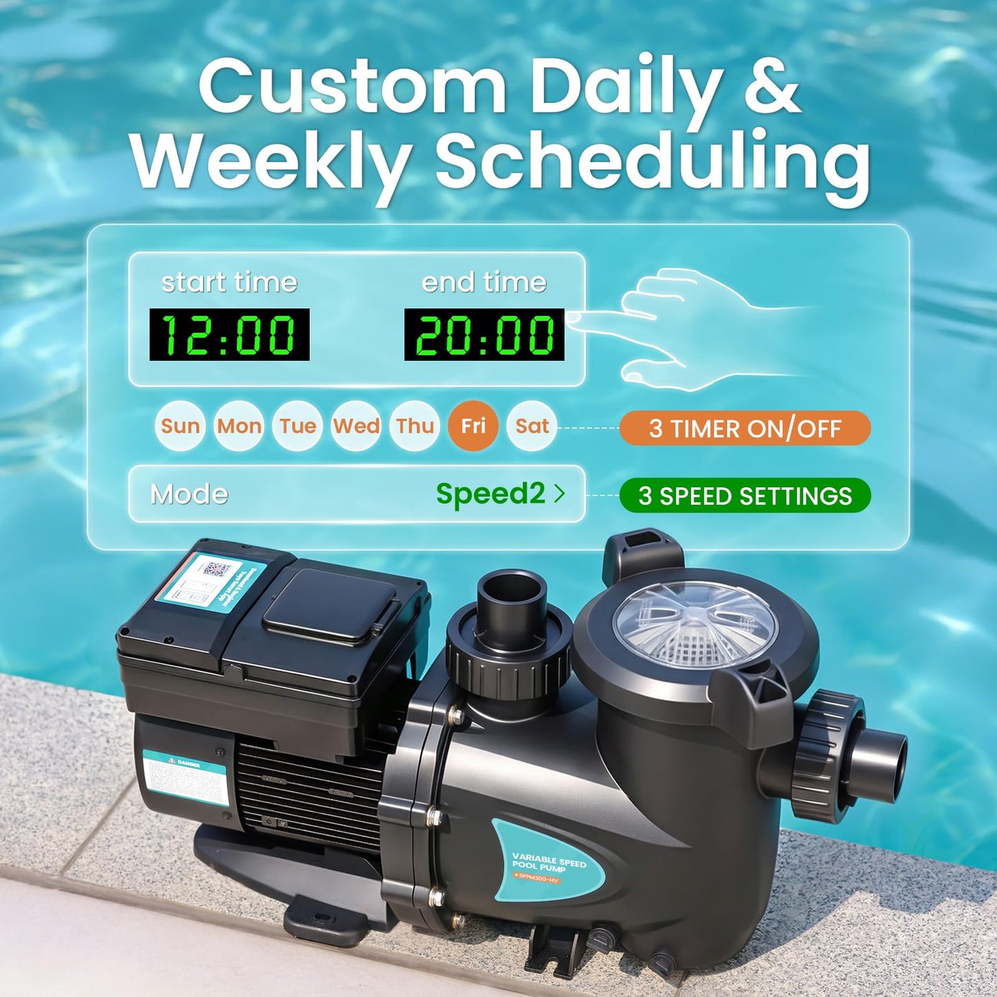 Vidapool Variable Speed Pool Pump, In/Above Pool Pump with Filter Basket, 3 HP, 220V, 11100GPH