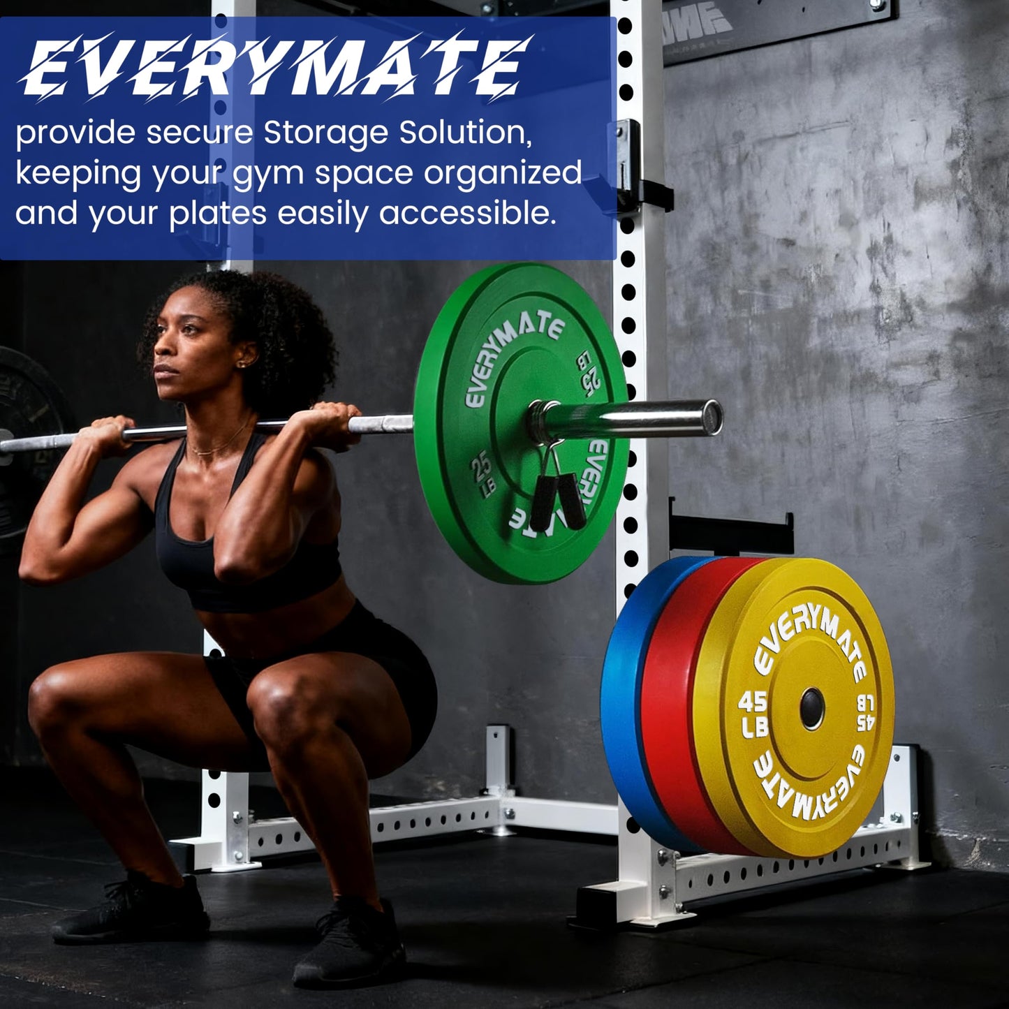 EVERYMATE Power Rack & Squat Rack Attachments Olympic Weight Plate Holder – Fits 2.36x2.36 Inch Tubes, 1" Hole – Bumper Plate Storage（4 pack）