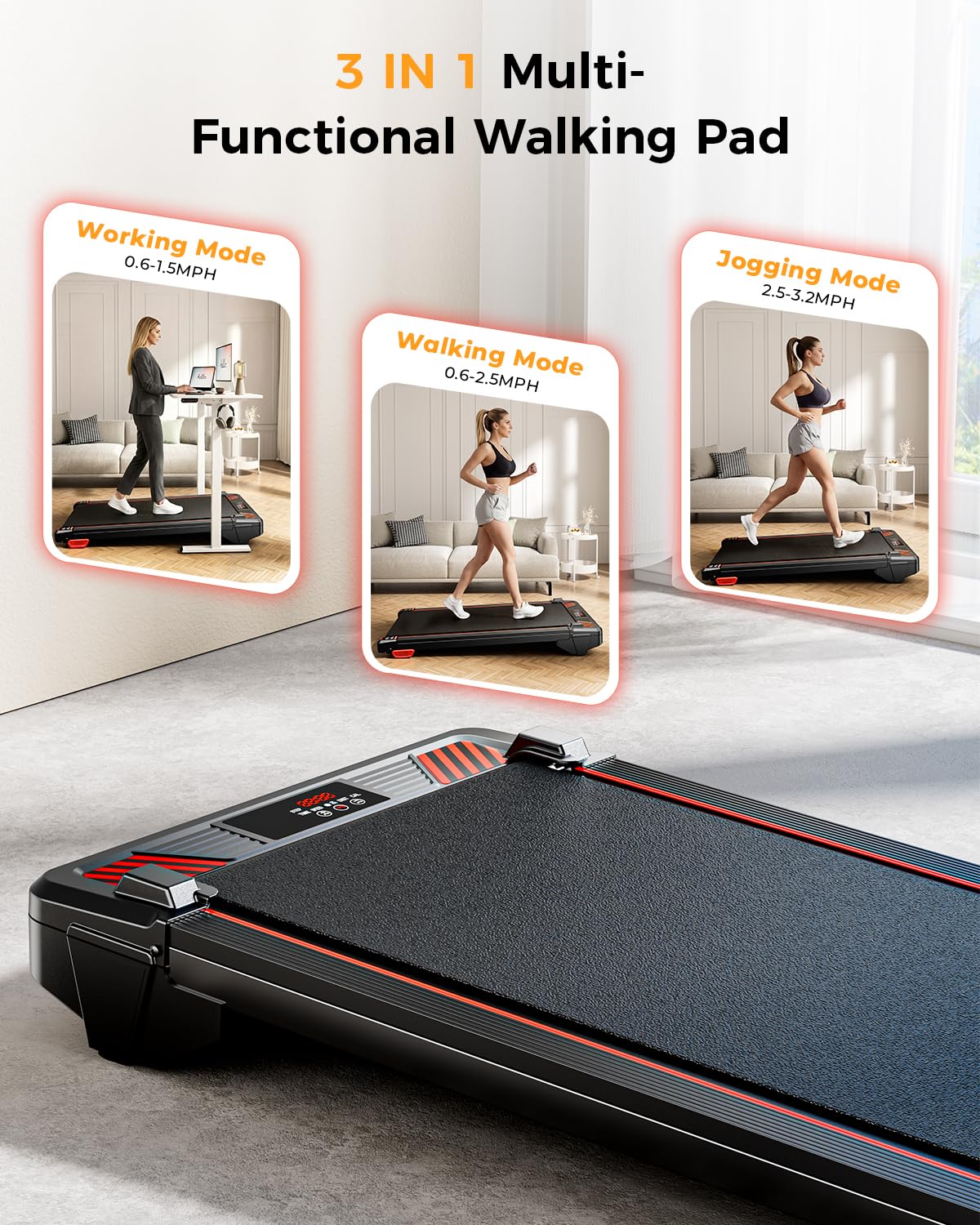 Walking Pad Treadmill, BestGod Treadmills for Home 330LBS Capacity Under Desk Treadmill with Incline Running Pad, Compact Portable Desk Treadmills Small Exercising Walk Pad with Remote Control