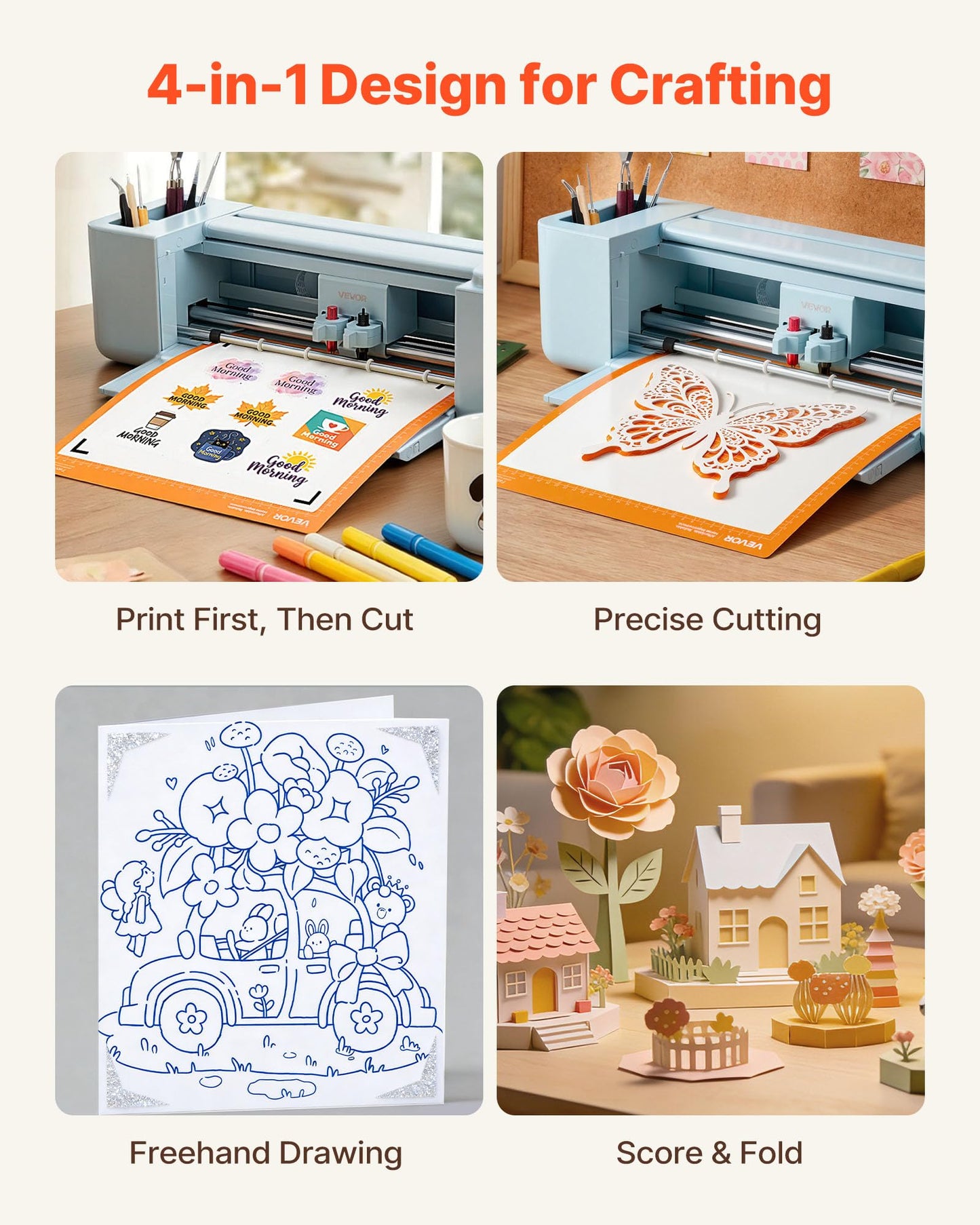 VEVOR Vinyl Cutting Machine, 12 in, Button and Screen Controlled Vinyl Cutter, 20000+ Built-in Design Resources, Compatible with Mac, Windows, Android and iOS, for Creating Customized Crafts Cards