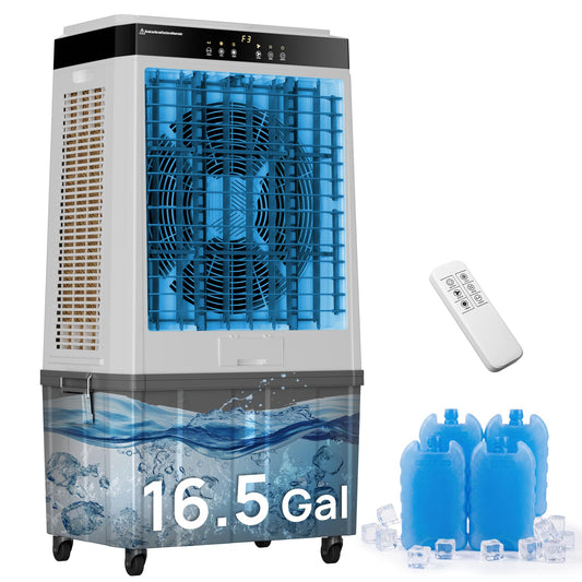 Swamp Cooler, 45" 5100 CFM Evaporative Cooler, 16.5Gal Detachable Water Tank, 4 Ice Packs, 120°Oscillation, 12H Timer, 3-in-1 Evaporative Air Cooler for Outdoor, Patio, Garage, Shop, Industry, ETL