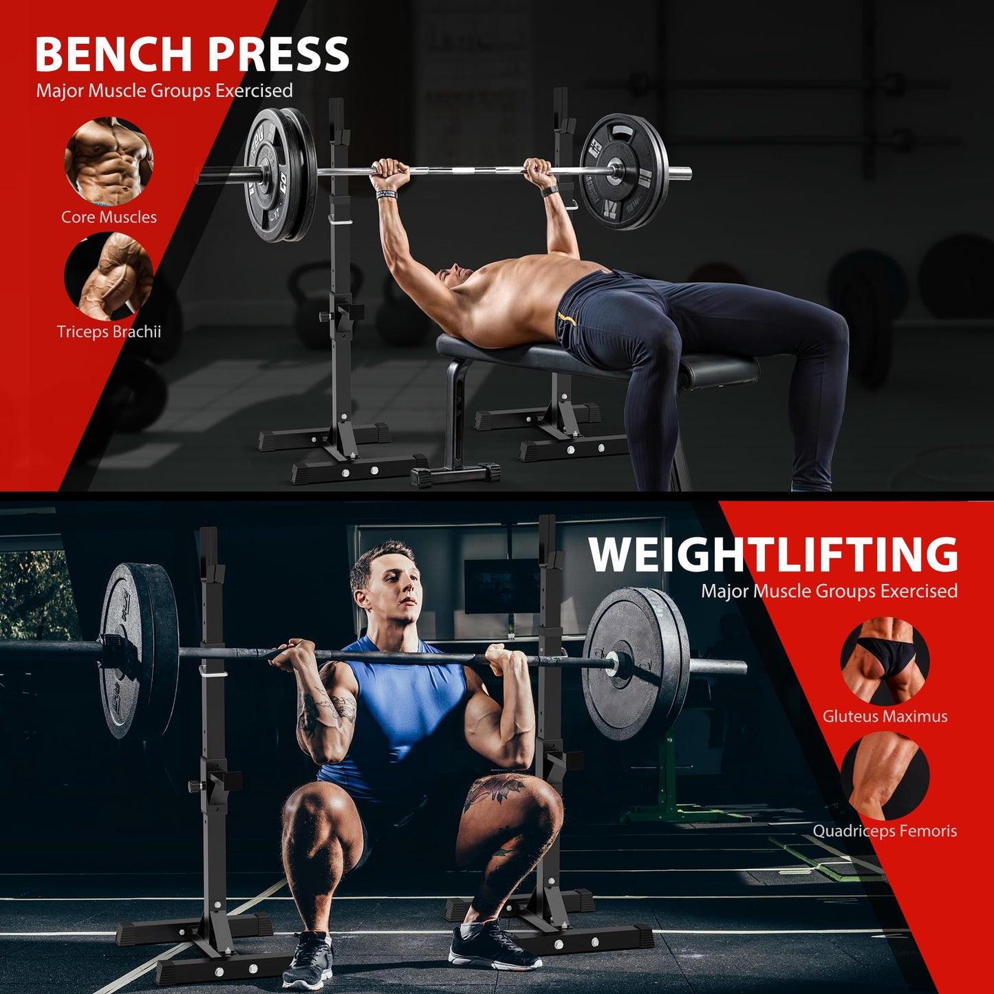 F2C Max Load 550Lbs Pair of Adjustable Squat Rack 41"-66" Sturdy Steel Barbell Rack Free Bench Press Stands GYM/Home Gym Portable Dumbbell Racks Stands
