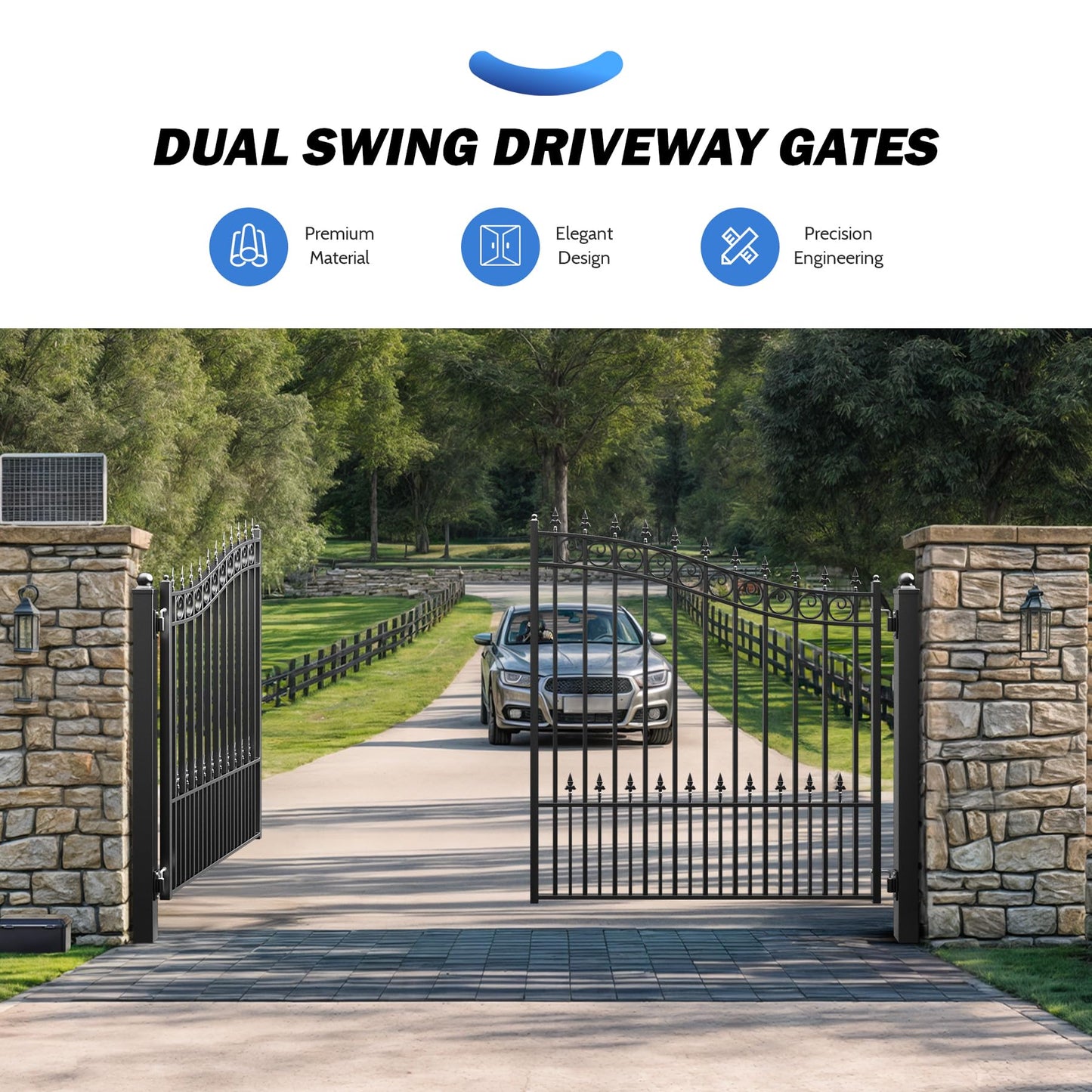 ZUMI Double-Swinging Driveway Gates, 12 x 6 feet, Heavy-Duty Driveway Fence Gates for Home Security, Weatherproof Iron Outdoor Security gate kit, Sydney Style
