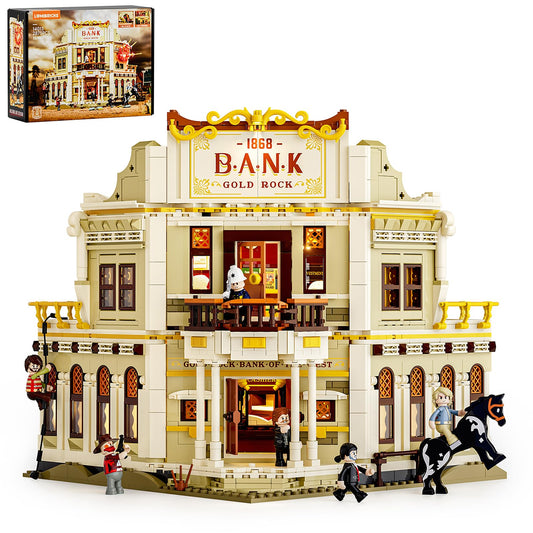 Lumibricks Western Bank Heist Lighting Building-Bricks Set - Wild West Outlaw Gold Heist 2875 Pcs Collection Display Set for West Lovers