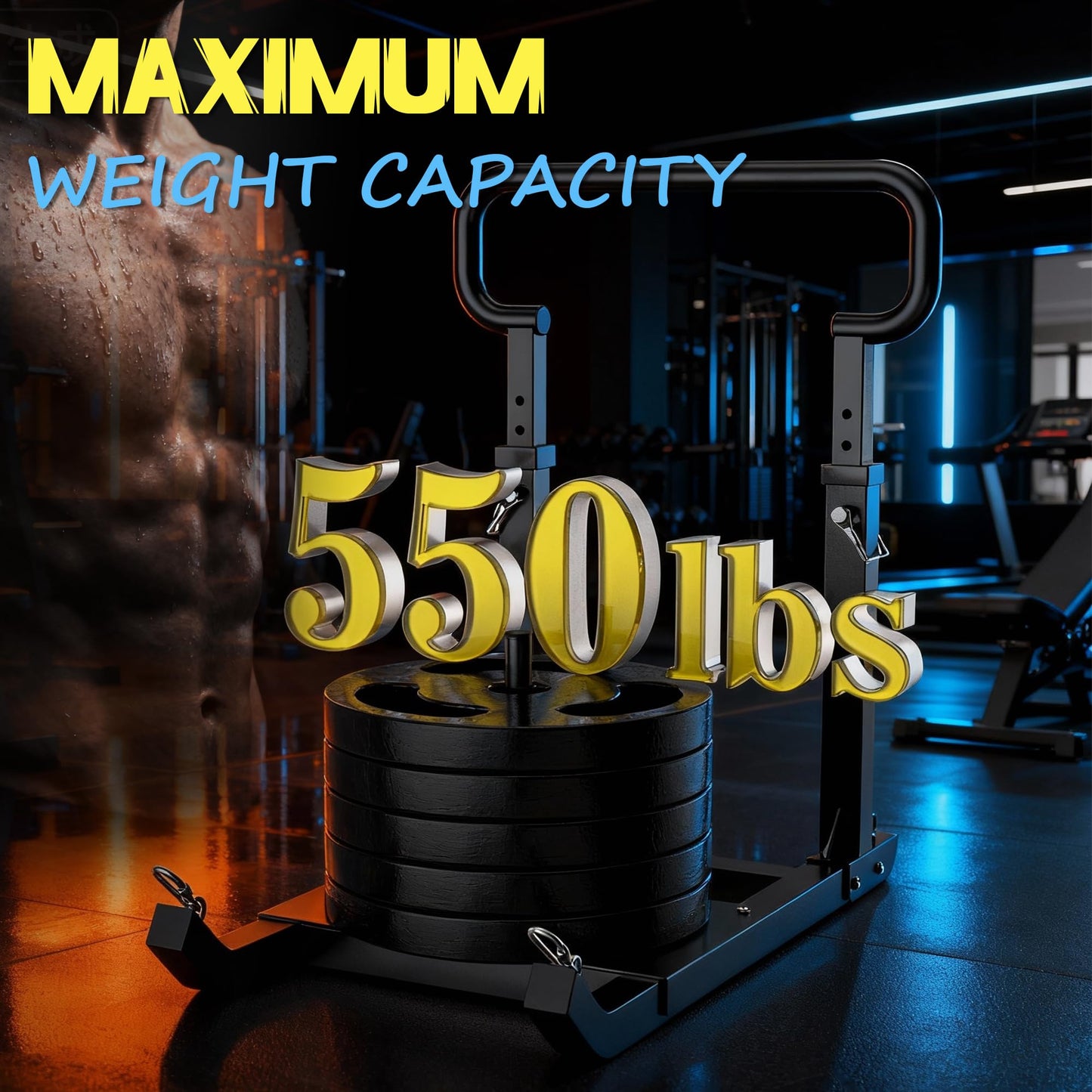 GanFindX Adjustable Height Weight Sled, Heavy-Duty Push Pull Training Sled, Adjustable 5-Level Handle for Speed and Strength Improvement, Suitable for 1" & 2" Weight Plates