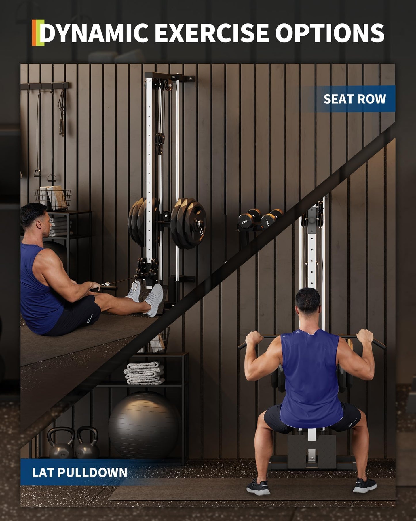GarveeLife Wall Mount Cable Machine, LAT Pulldown Machines with 19 Positions Dual Pulley System, Cable Crossover Machine with Footplate, Weight Workout Equipment Home Gym Station