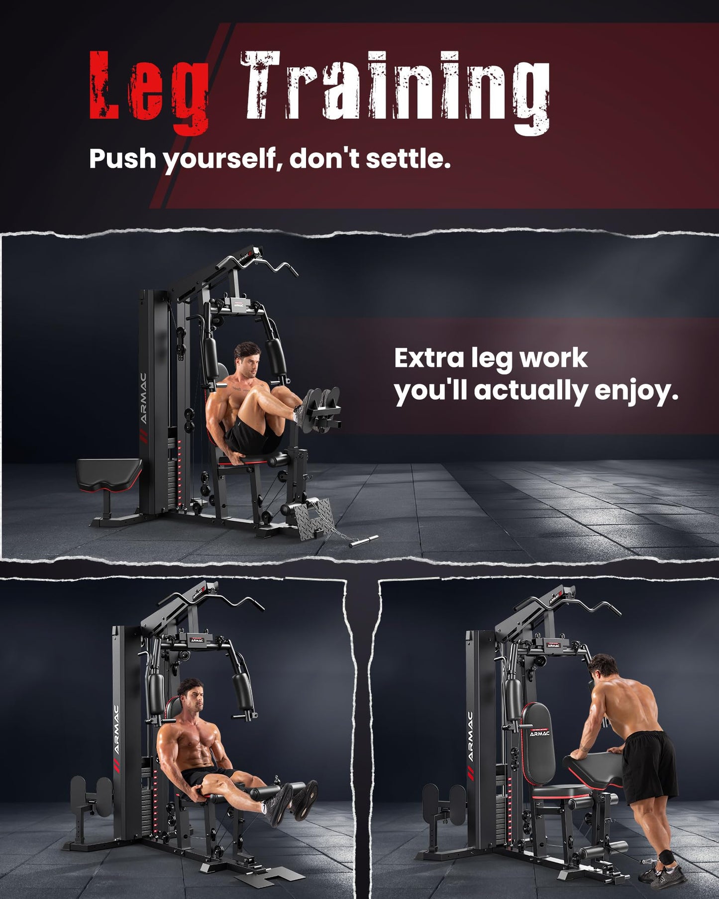 Sportsroyals Home Gym, Multifunctional Gym Equipment, Workout Equipment with 150LBS Weight Stack, for Leg Press, LAT Pull Down, Chest Presses (AR-RED)