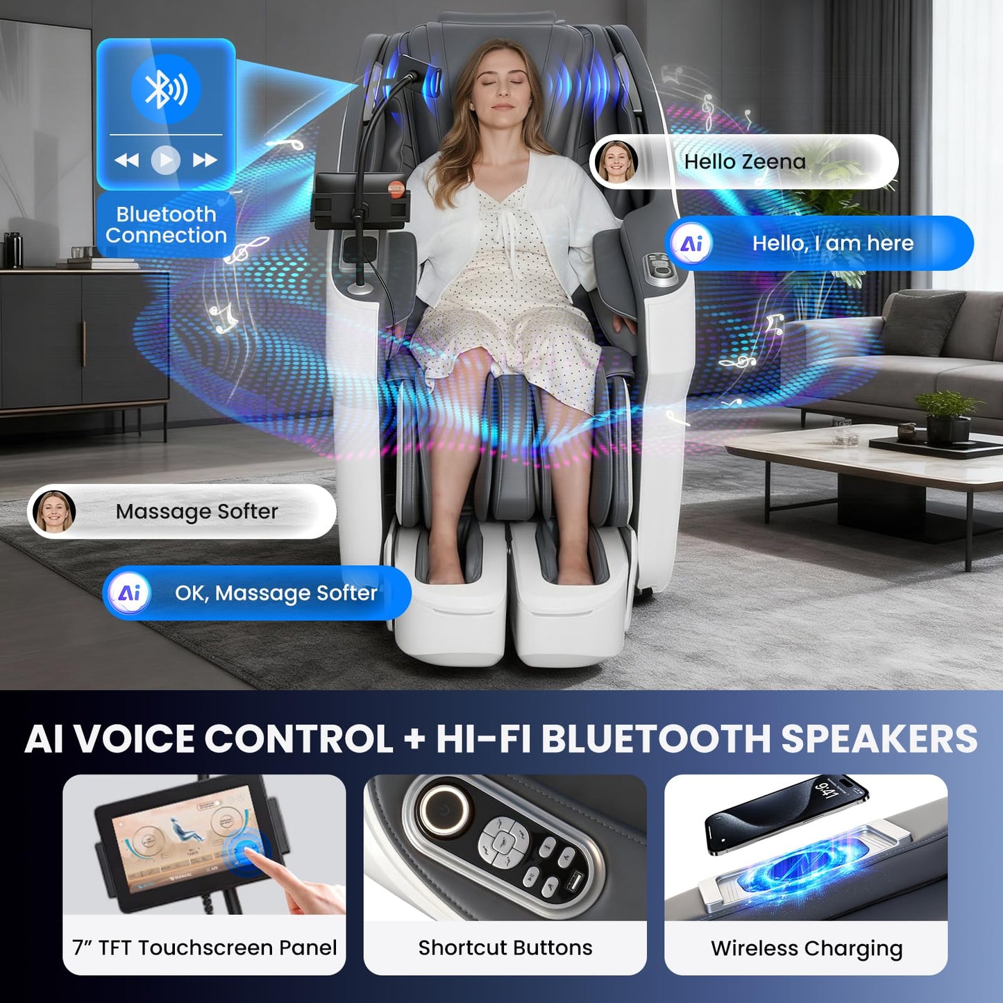 Notired 4D Massage Chair Full Body, Unique 2026 Space Walk & Ankle Stretch, Zero Gravity SL-Track Shiatsu Massage Chair Recliner with Electric Calfrest Extension & Foot Rollers, AI Voice, S002 White