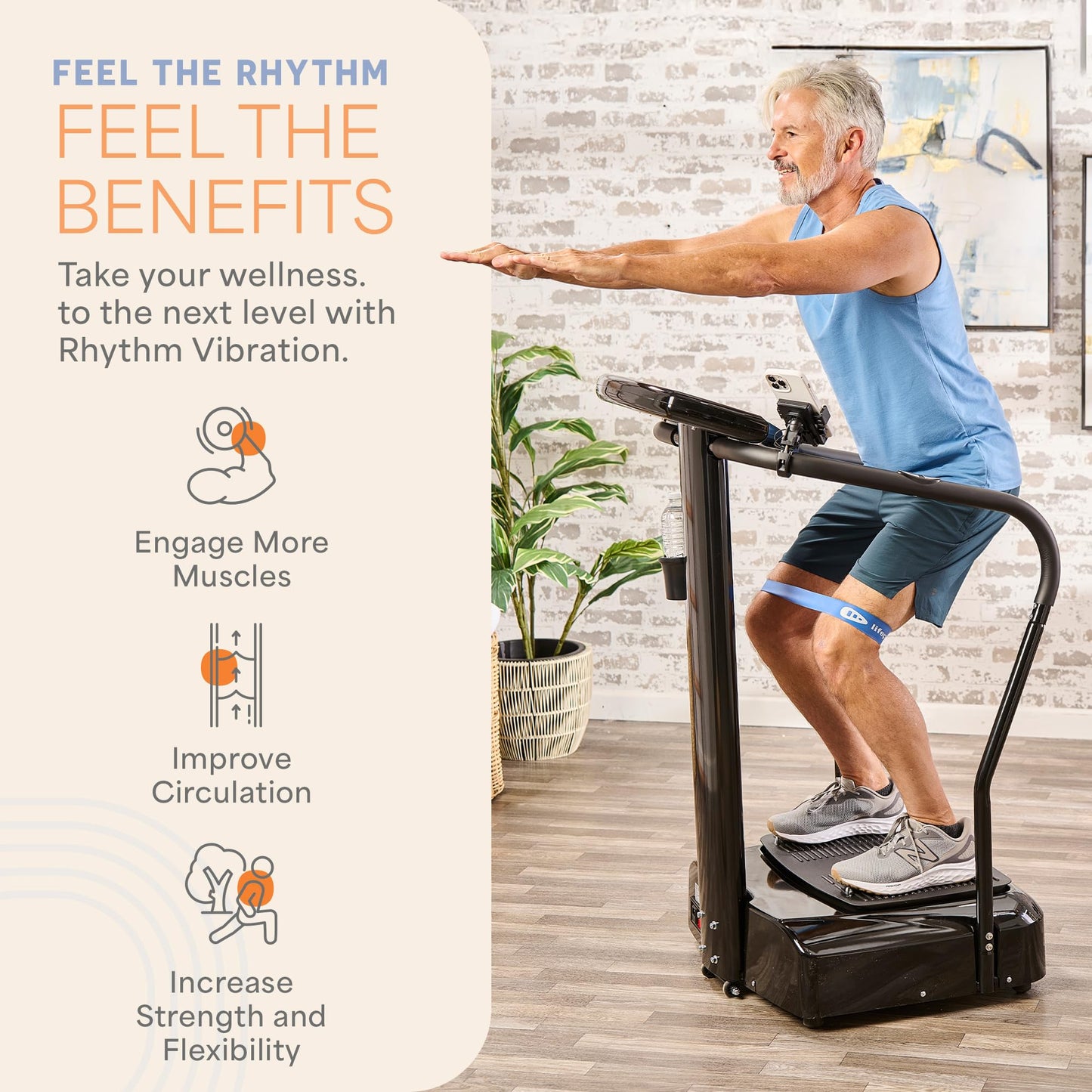 Lifepro Rhythm Vibration Plate Exercise Machine — Whole Body Vibration Platform Machine for Lymphatic Drainage with Handles, 99 Speeds & Heart Rate Monitor — Standing Vibrating Platform for Home Gym